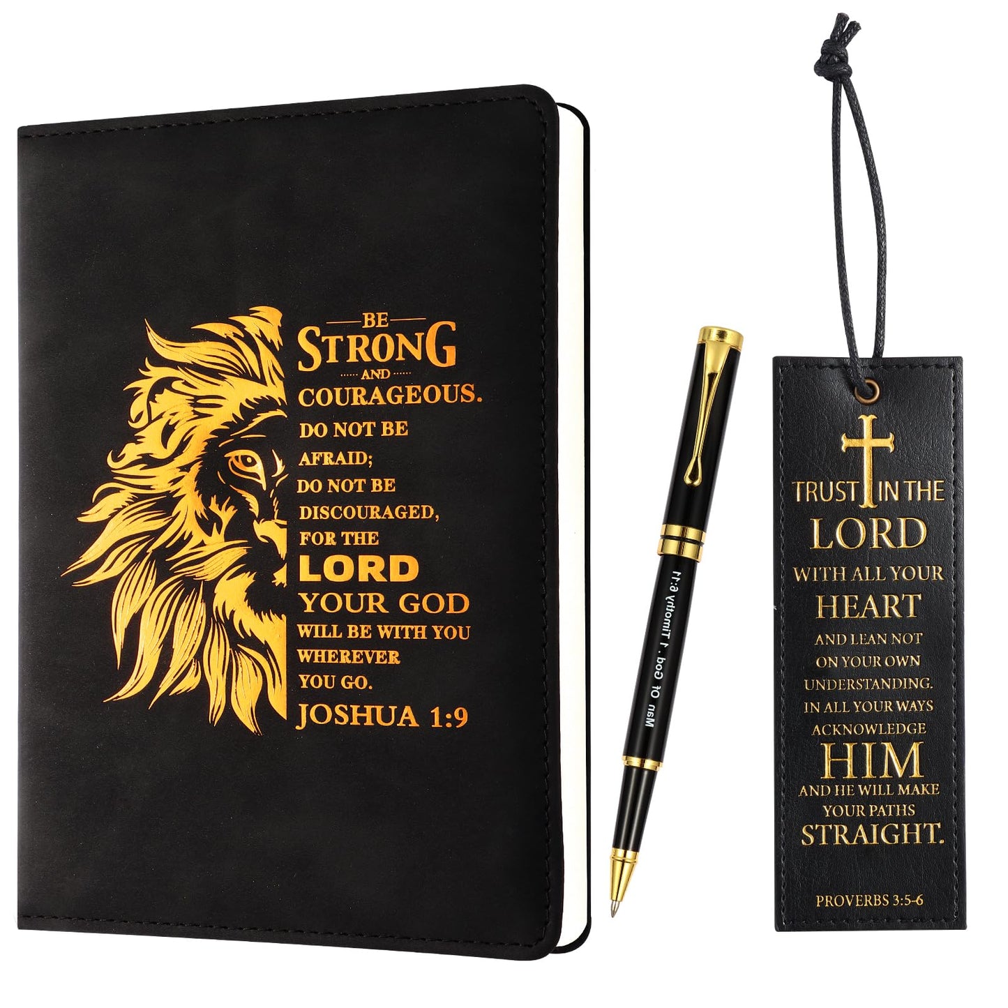 SAIWEILAI ONLINE 3 Pieces Christian Gifts for Men Religious Gifts for Dad Bible Verse Inspirational Notebook Bible Verse Ballpoint Pen Trust in The Lord Bookmark for Men Office School Journal Supplie