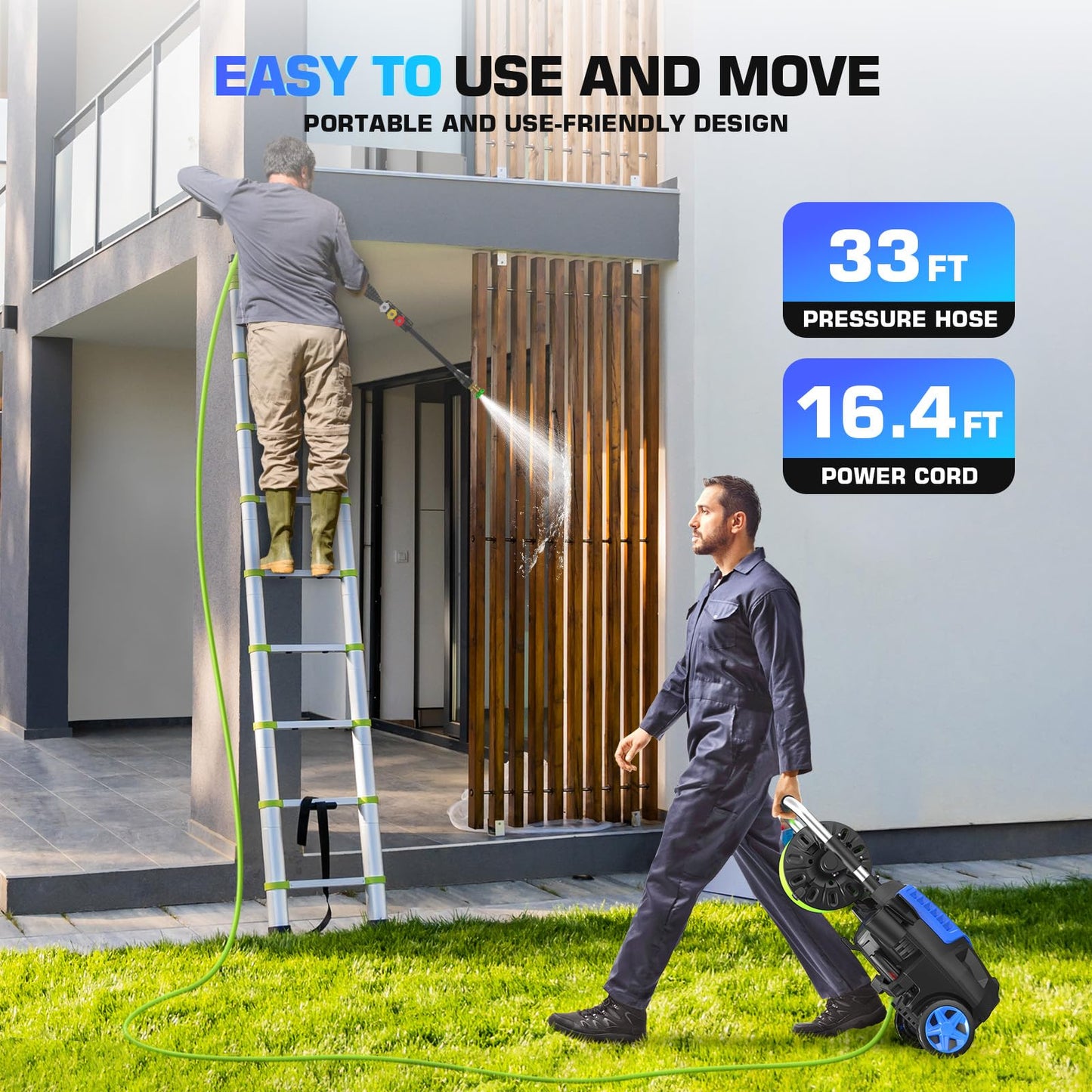 Electric Pressure Washer 4800PSI, 4.0GPM Portable Power Washer with Foam Cannon,4 Nozzles,33FT Hose and Soap Bottle,Car Wash Machine/Car/Driveway/Patio Clean,Green