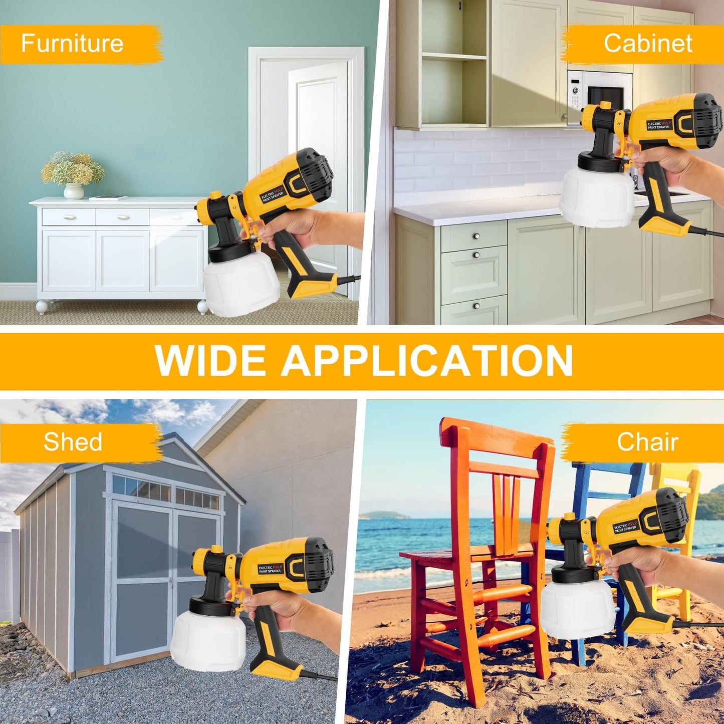 LIFOVE Paint Sprayer - 700W HVLP High Power Electric Spray Paint Gun with Adjustable Spray Width, 4 Nozzles & 3 Patterns, 40 Fl Oz Container, Easy to Clean, for Furniture, House, Fence, Walls, Etc.