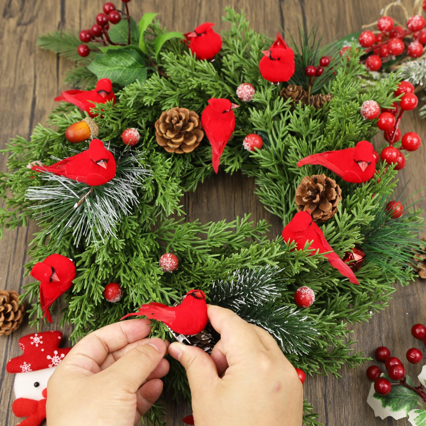 NUKAYAI 24Pcs Cardinal Bird Clip Decor, Mini Clip on Red Bird Decortaion for Christmas Tree, DIY Home Wreath Artificial Red Cardinal Gifts for Women Crafts Christmas Tree Ornament