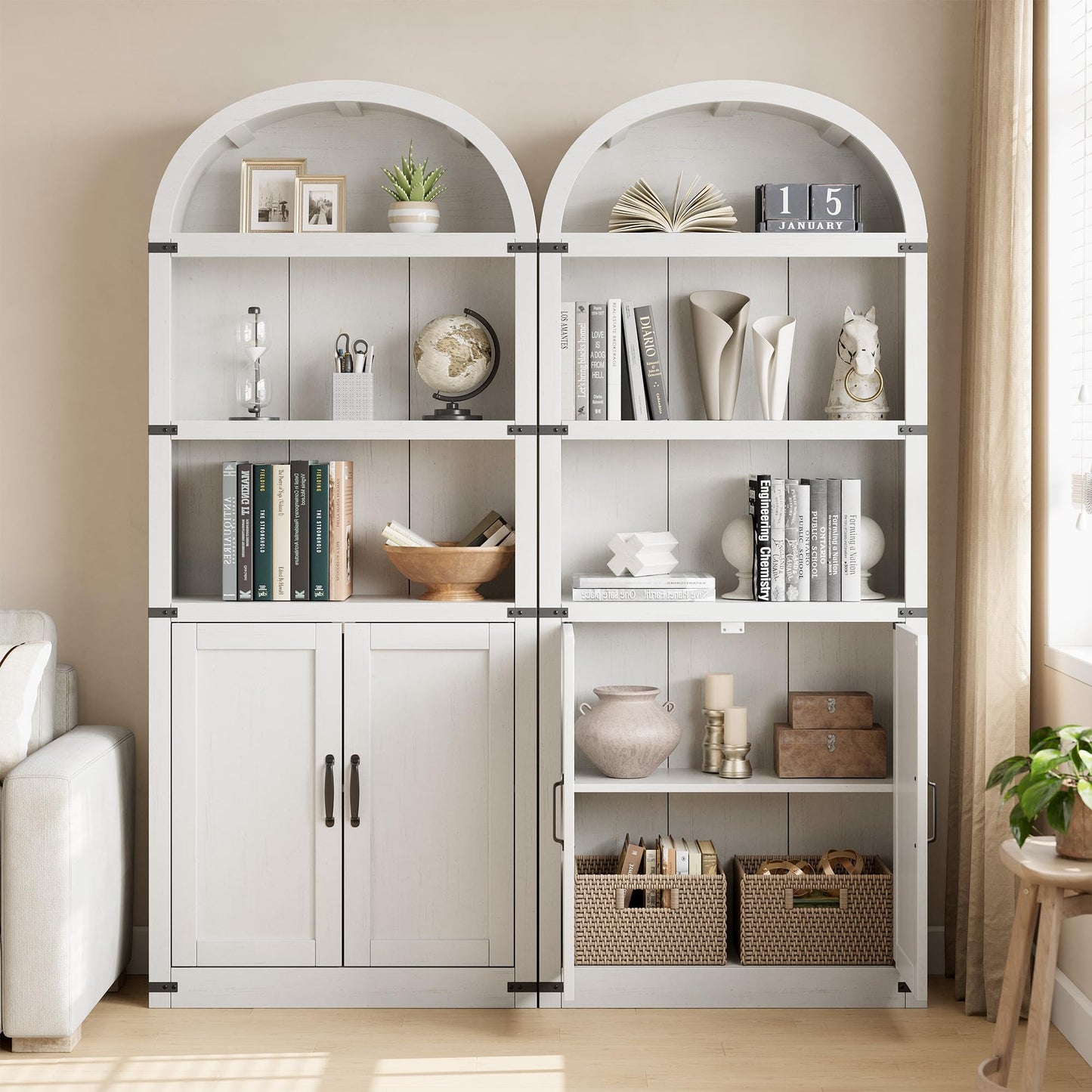 GarveeHome Bookcase with Doors Arched Bookshelf 71.65 in Tall Bookcase Farmhouse Cabinet with Shelves Wooden Bookshelves for Home Office, Living Room