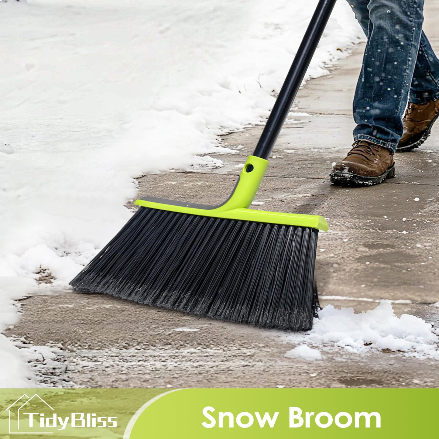 TidyBliss Outdoor Broom Heavy Duty, 56 inches Tall Commercial Soft Bristle Angle Brush for Sweeping Outside Patio Garden Porch Deck Shop Restaurant Garage House Lobby Hardwood Floors (Green)