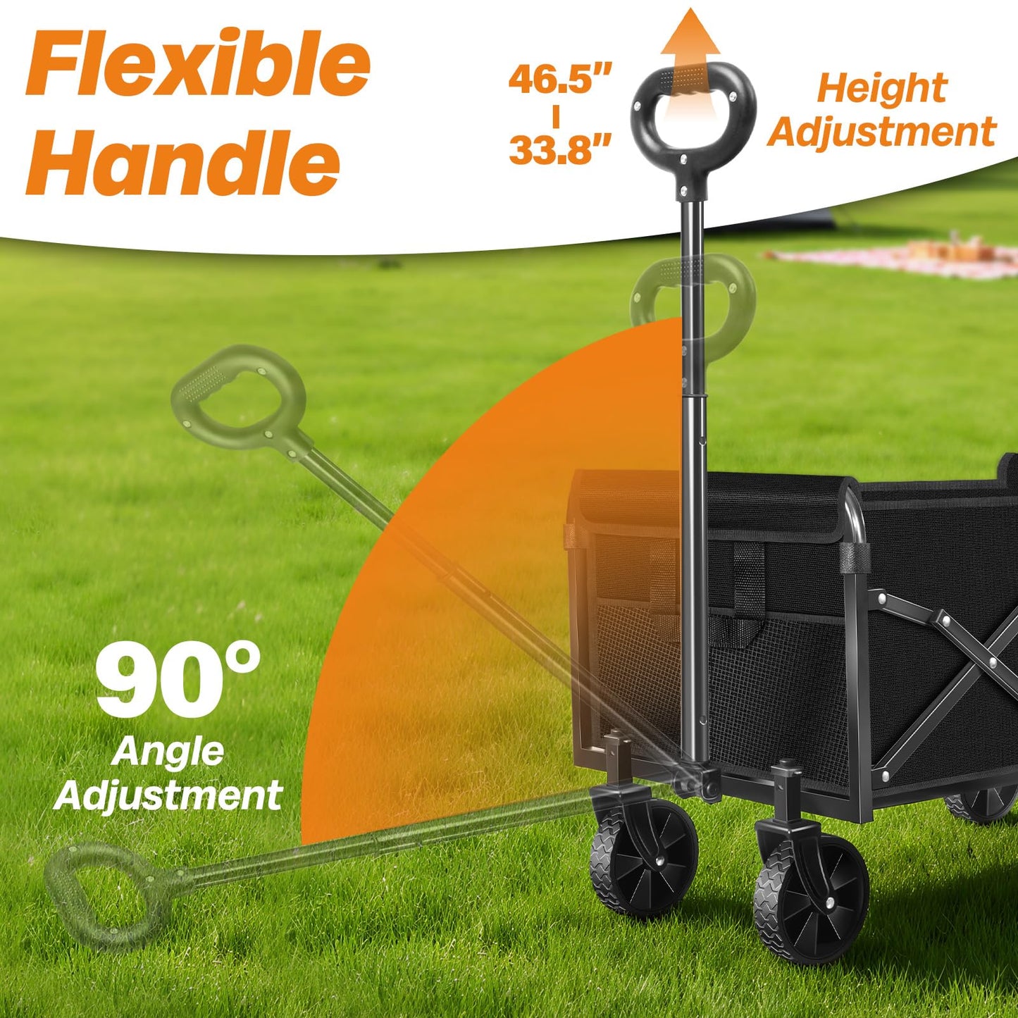 Collapsible Wagon Cart Foldable, 360lbs Portable Folding Wagon with Wheels, Foldable Wagon Carts Utility for Camping, Beach, Grocery, Shopping, Sports, Garden(Classic Black)