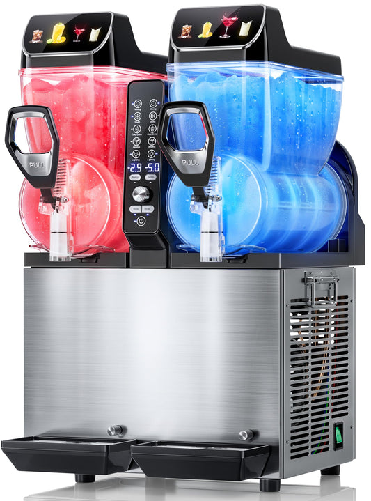 30L Commercial Slushie Machine, 2-Tank Frozen Drink Maker for Margarita Daiquiri Wine Frappe, 8 Gal LED Stand-up Slush Dispenser, Bar Restaurant Party, 1000W Fast Cool, Auto Clean, ETL Listed