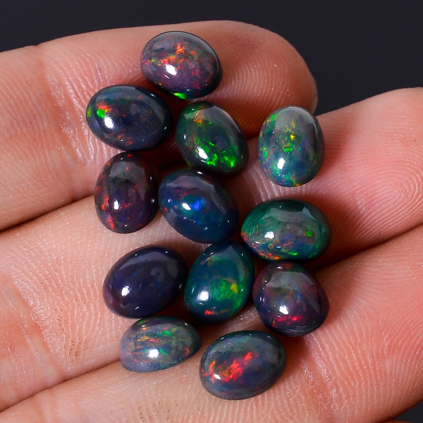 YASHEE Natural Black Opal Oval Shape-Ethiopian Opal Gemstone Wholesale Lot-Healing Crystals-DIY Jewelry Making Bulk Gemstone Deal (4 Piece Pack Of, Oval Cabochon, 8x6x4mm)