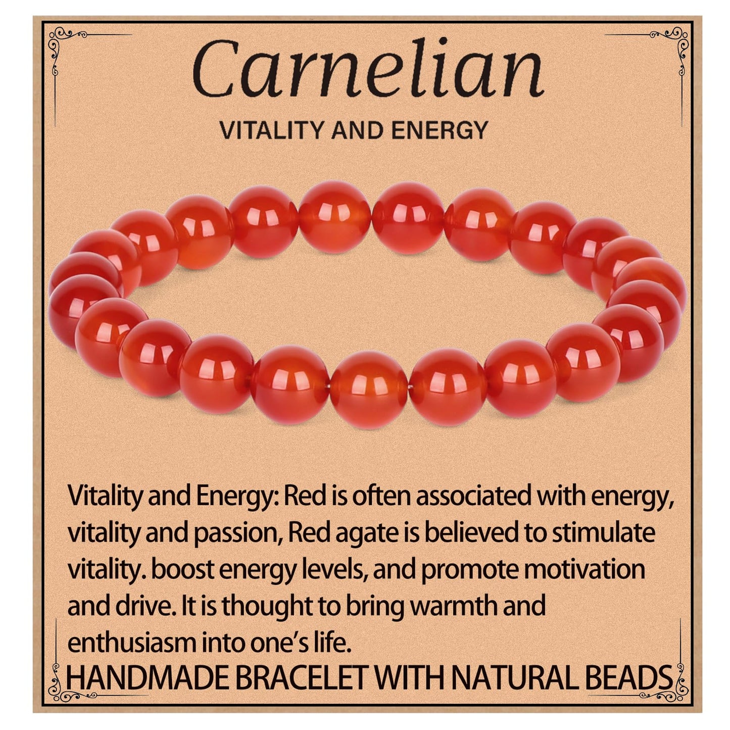 LPBeads Handmade Natural Gemstone Stretch Elastic 8m Carnelian Bracelet Healing Crystal Round Stone Beads Jewelry Gifts for Women Men