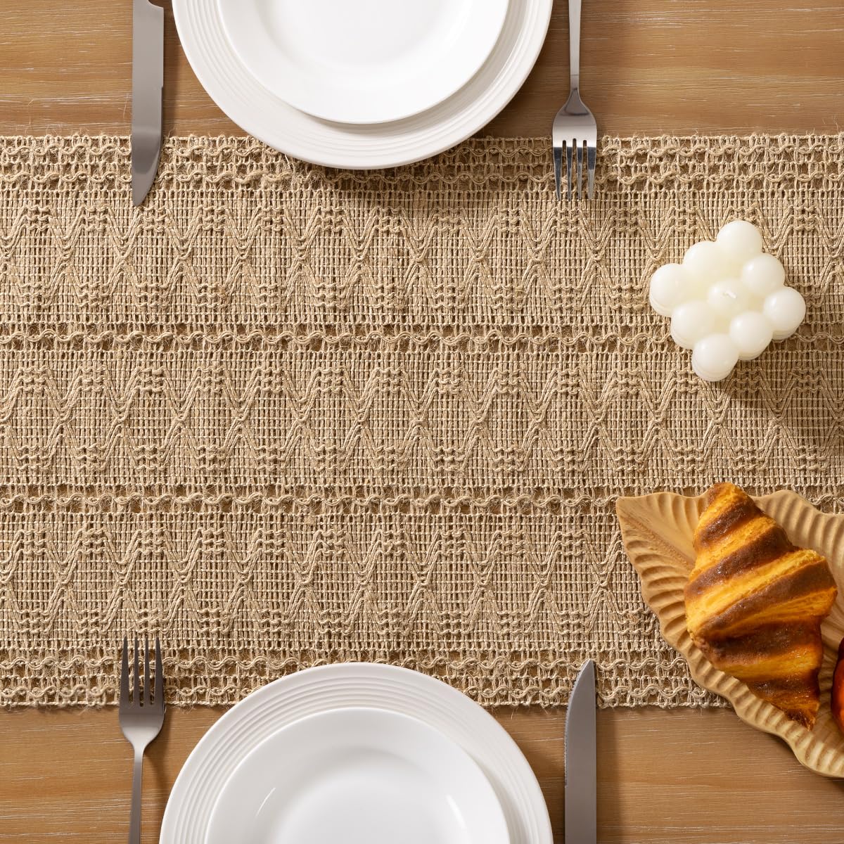 Socomi Boho Table Runner Easter Spring Farmhouse Burlap Jute Bamboo Rustic Dining Kitchen Centerpiece Decor Small Macrame Woven Coffee Table Runner for Dresser Scarf Home Decor 12x60 inch