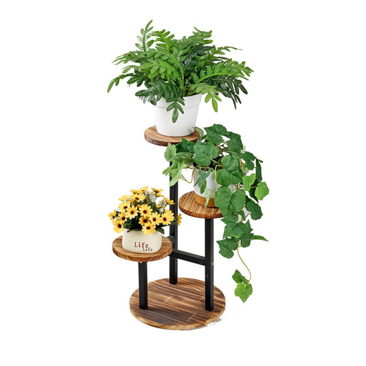 VECELO 4 Tier Plant Stand Indoor Outdoor, Tall Metal Wood Flower Shelf for Multiple Plants, Small Tiered Round Corner Display Rack, Planter Pot Holder for Patio Garden Balcony Living Room Bedroom