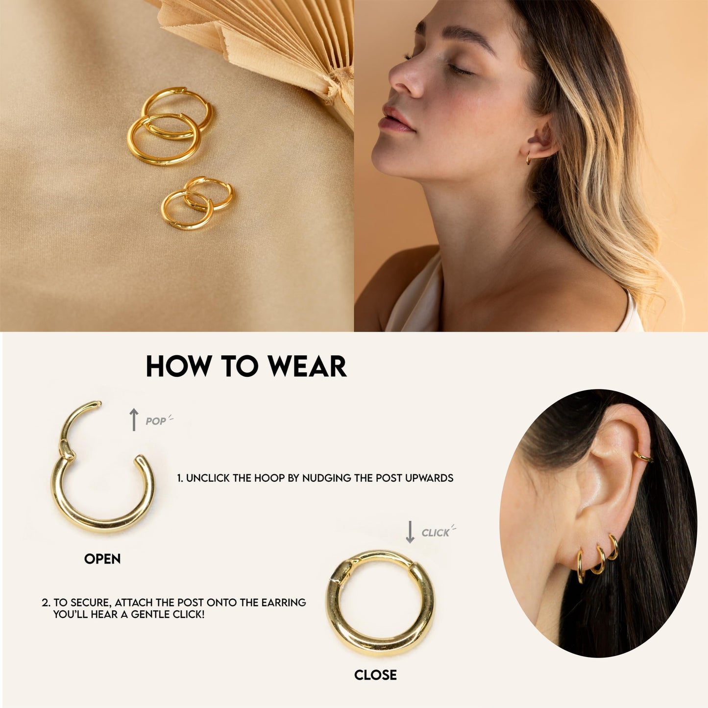Gokeey 14K Gold Plated Small Gold Huggie Hoop Earrings for Women, Hypoallergenic Lightweight Minimalist Hoops Earrings Sets for Cartilage Earrings Piercings Stack Set Jewelry 6mm 8mm 10mm 12mm 14mm