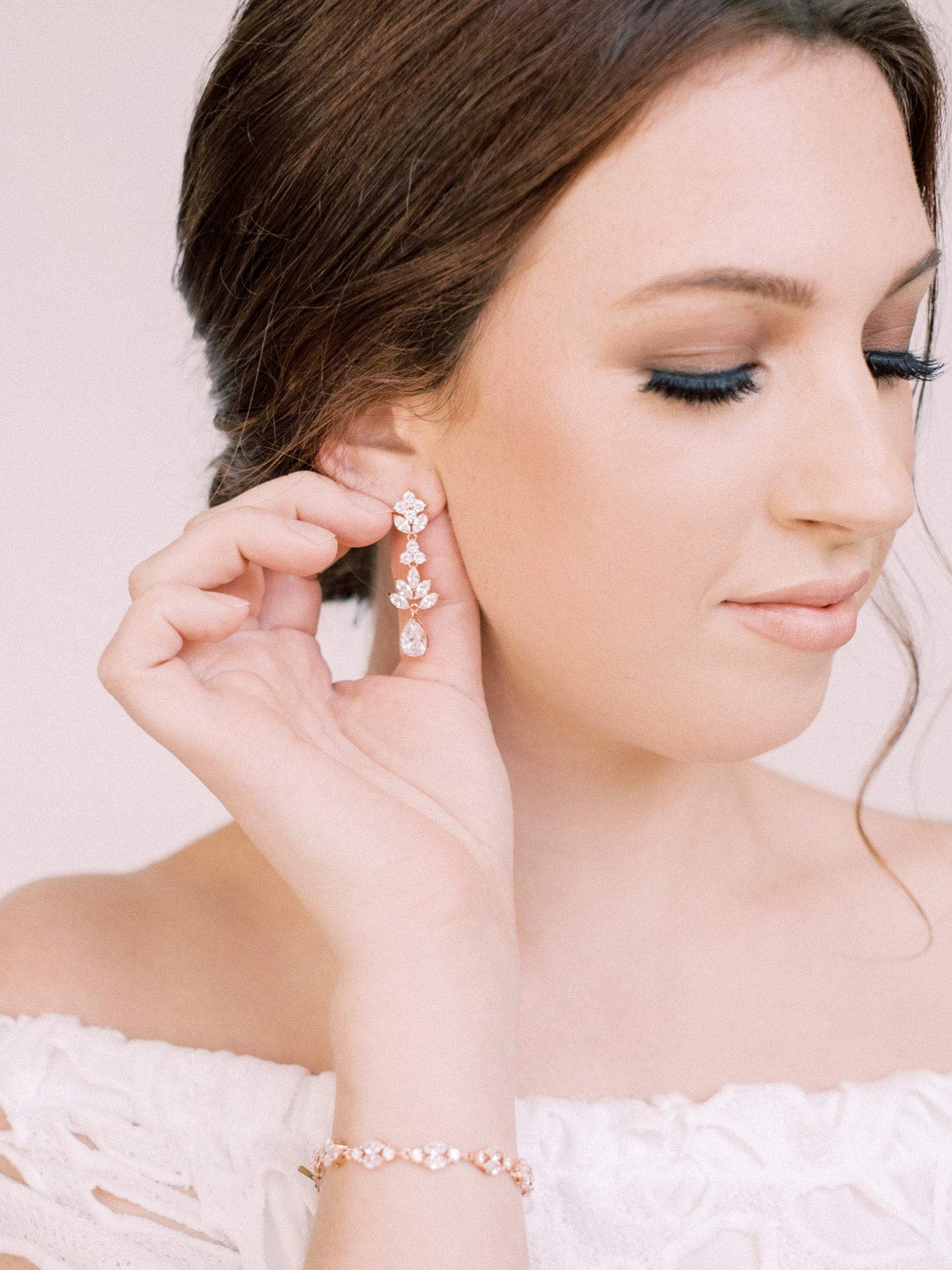 SWEETV Rose Gold Teardrop Wedding Earrings for Brides Birdesmaid, Crystal Cubic Zirconia Bridal Drop Earrings for Women Prom, Silver