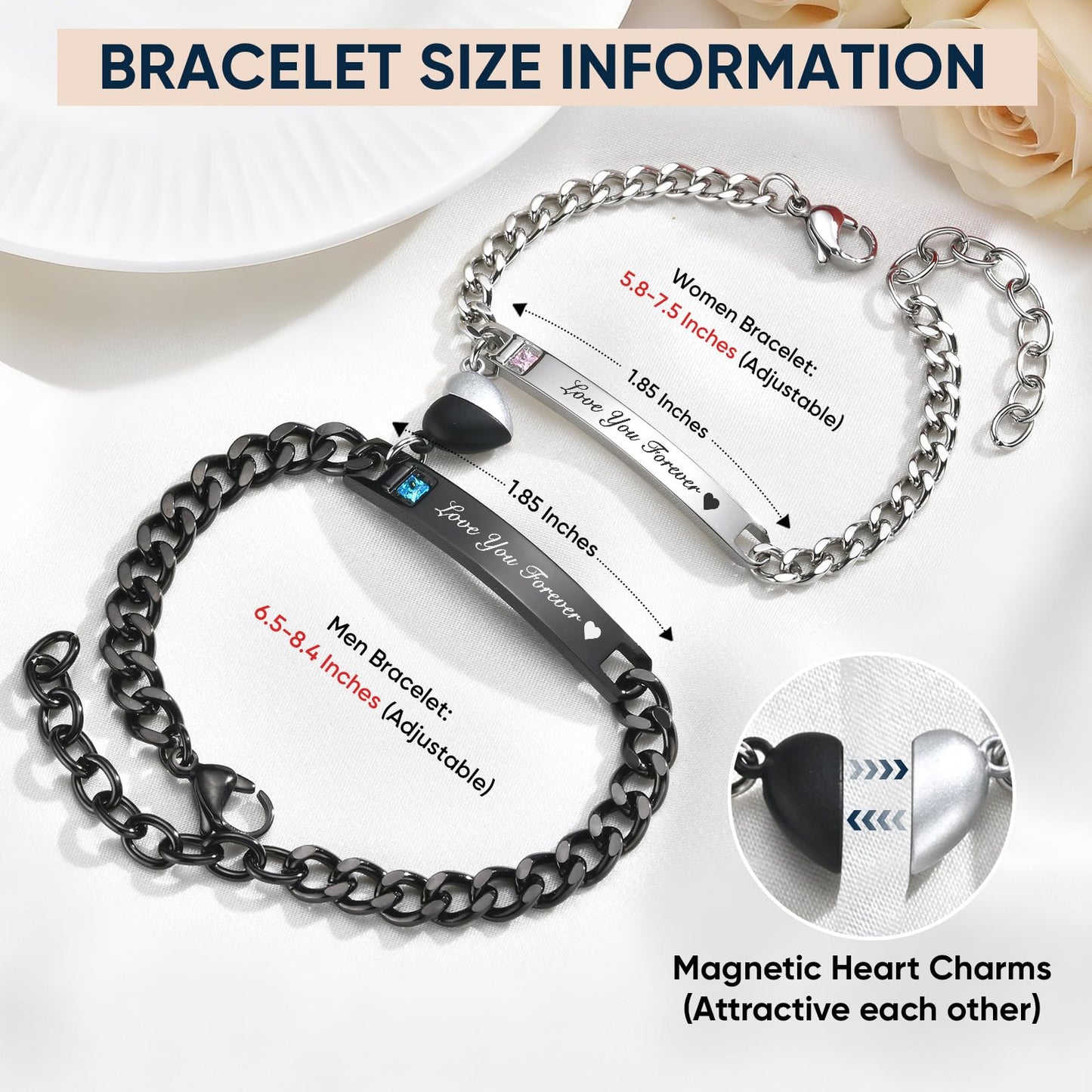 MEALGUET Matching Couple Bracelets for Men Women : Love You Forever Engraved Cuban Link Chain Bracelets Set Jewelry for Boyfriend Girlfriend Husband Wife, Romantic Gifts for Valentines Anniversary