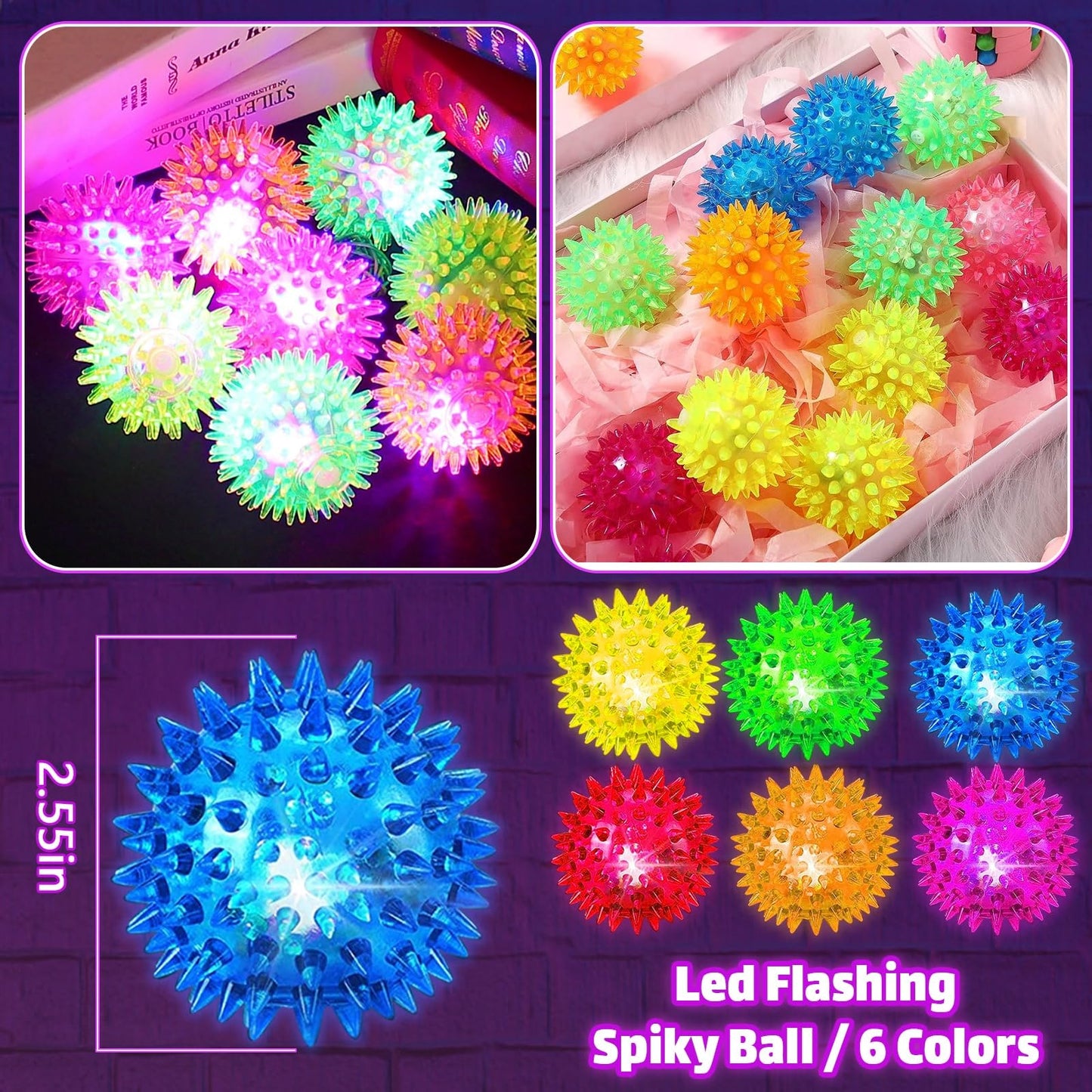 Sensory Light Up Bouncy Balls - Sensory Toys for Kids with Autism Toys for 3-4 5-7 8-12 Gifts for Boys Girls Spiky Stress Balls Novelty Noisemaker Toys Easter Basket Stuffers