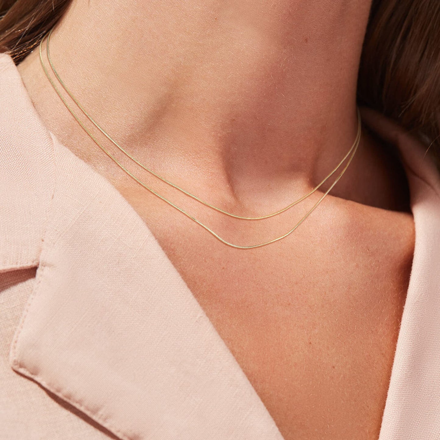Freekiss 14K Gold Plated Gold Necklace for Women, Layering Tiny Herringbone Necklace for Women Dainty Simple Snake Chain Necklace Set Stackable Minimalist Gold Choker Womens Jewelry Gifts
