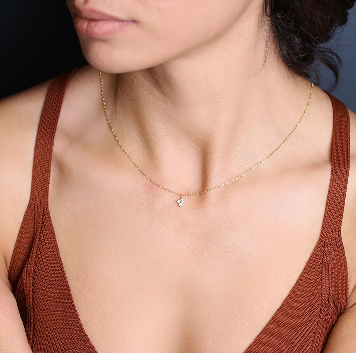 GUOKE Four Leaf Necklace - 14K Gold Plated Dainty Gold Necklace Simple Jewelry for Women