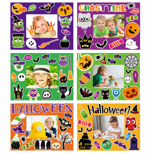 30 Packs Halloween Arts and Crafts for Kids Picture Frame Craft Kits Photo DIY Craft Set Bulk Pumpkin Maple Leave Turkey Stickers Children Classroom Kindergarten Preschool Game Activities Ages 4-12