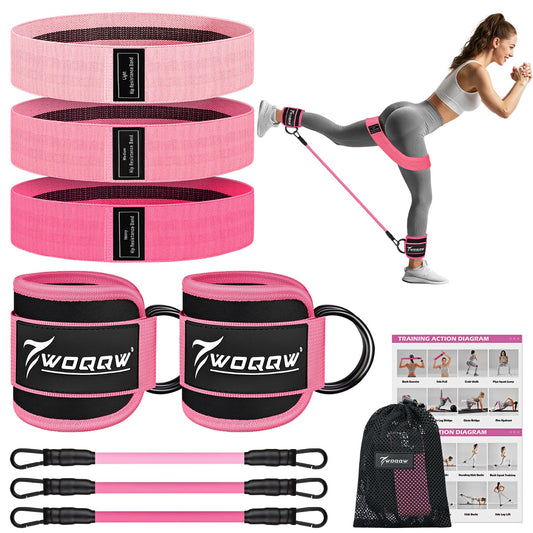 WOQQW Resistance Bands Set - Ankle Resistance Bands with Cuffs for Legs & Glute Workout, Fabric Booty Bands for Women, Home Gym Exercise Equipment for Hip, Pilates, Fitness, Yoga, Physical Therapy