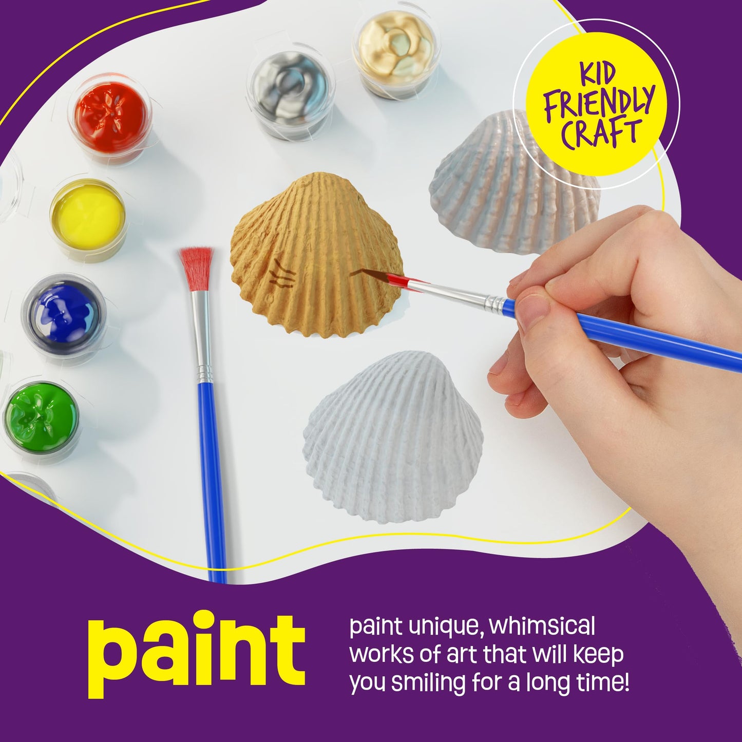 Dan&Darci Kids Sea Shell Painting Kit - Arts & Crafts for Kids - Gifts for Boys and Girls Ages 6-8, 8-12 - Craft Activities Kits - Creative Art Activity Gift Toys for Age 6 7 8 9 10 11 12 Year Old