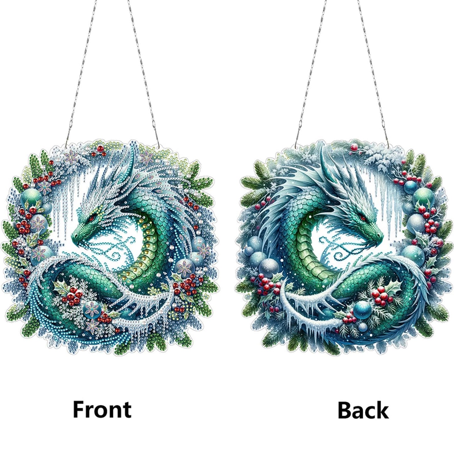 5D Diamond Art Painting Kits Hanging Pendant Dragon Wreath, DIY Crystal Art Hanging Sign Special Shaped Gem Art Ornament Kit for Home Décor and Gift, Double Sided, Box Package