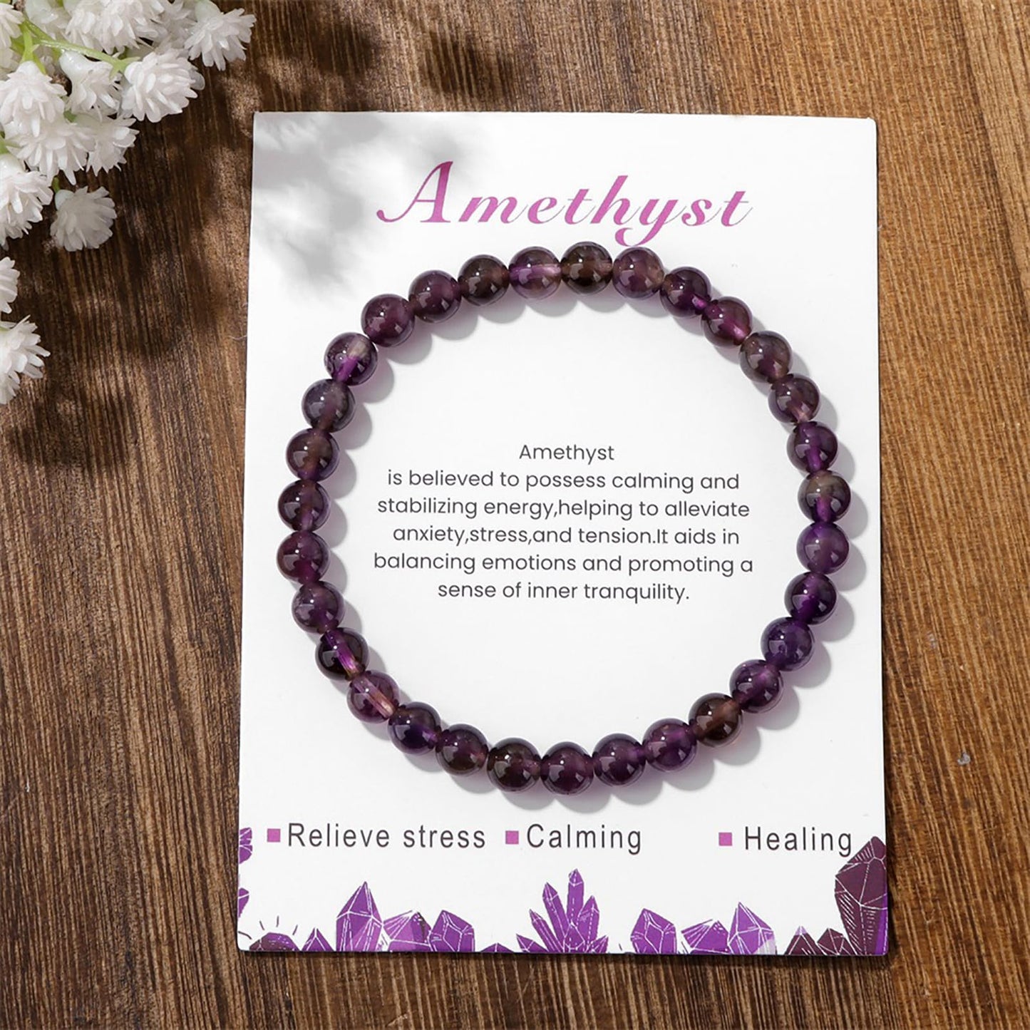 Amethyst Bracelet for Women 6mm Handmade Amethyst Crystal Bracelet Purple Bead Bracelet Amethyst Beaded Bracelets Stretch Gemstone Bracelets Healing Crystal Bracelets Amethyst Jewelry for Women