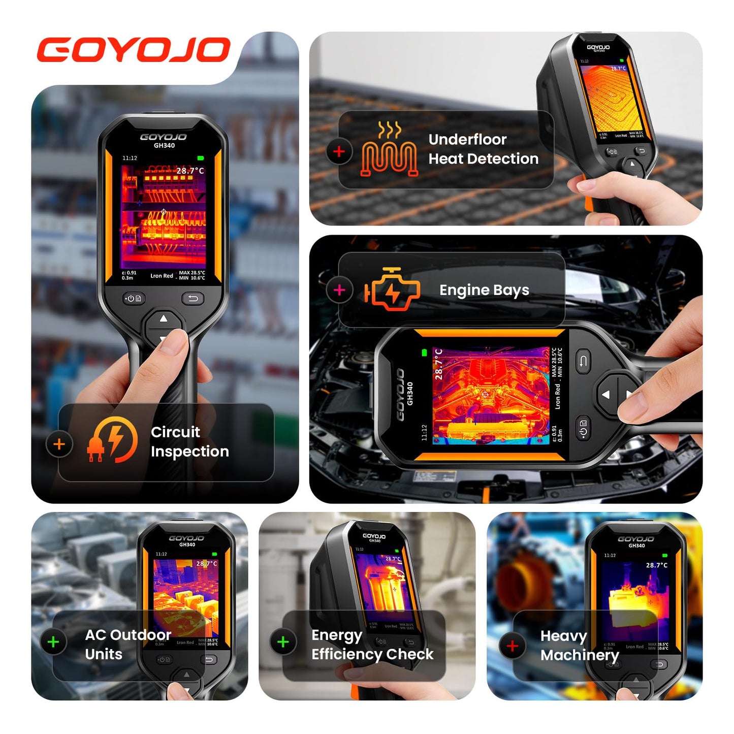 GH340 Thermal Imaging Camera 640x480 Super Resolution, Dual-Camera with 2MP Visual Camera, 256x192 IR Resolution Handheld Thermal Camera for Home Inspection, HVAC Electrical Water Leak Break Detection