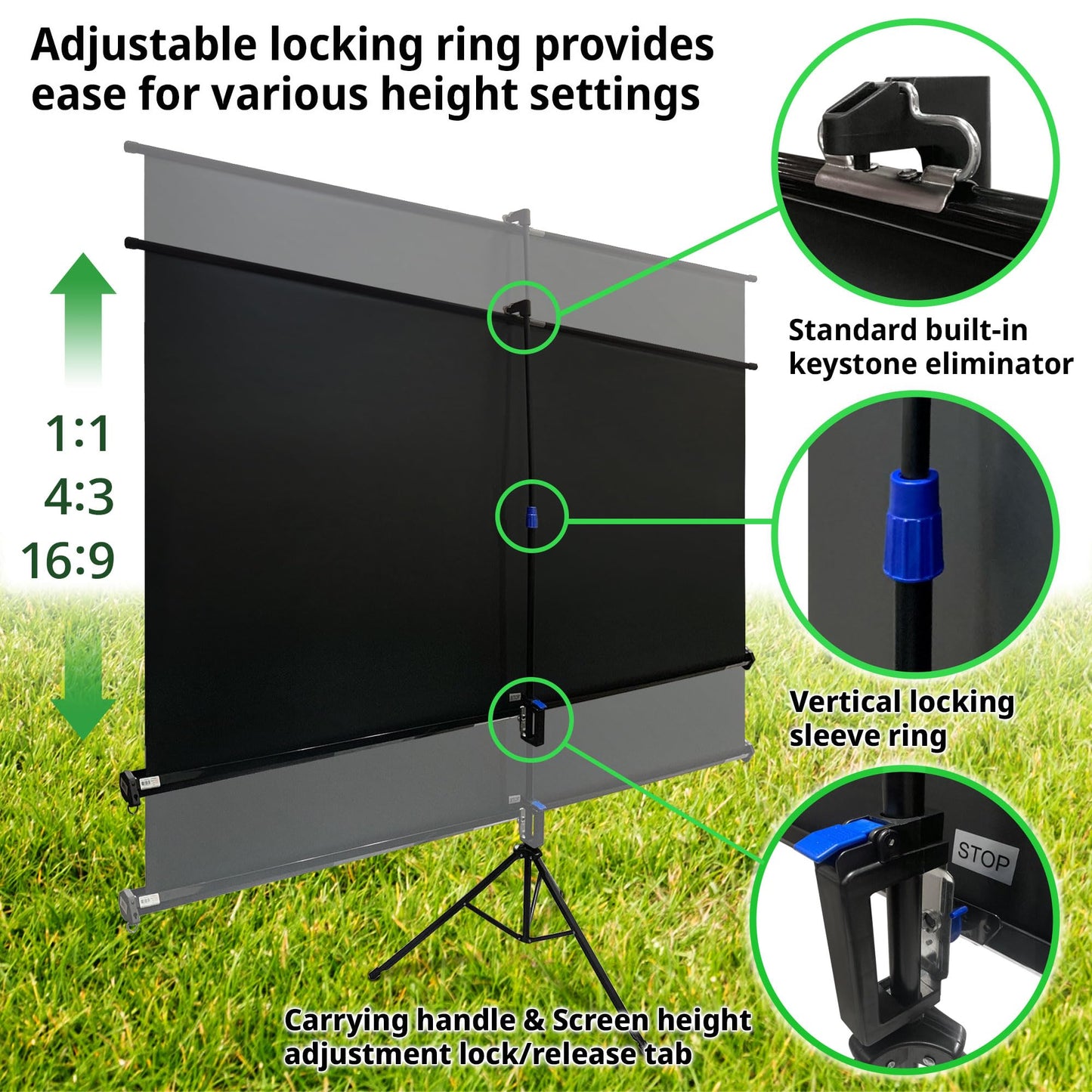 Elite Screens Tripod Series, 119-INCH 1:1, 16:9, 4:3 Adjustable Multi Aspect Ratio Portable Indoor Outdoor Projector Screen, 8K / 4K Ultra HD 3D Ready, 2-Year Warranty, T119NWS1 - White Case