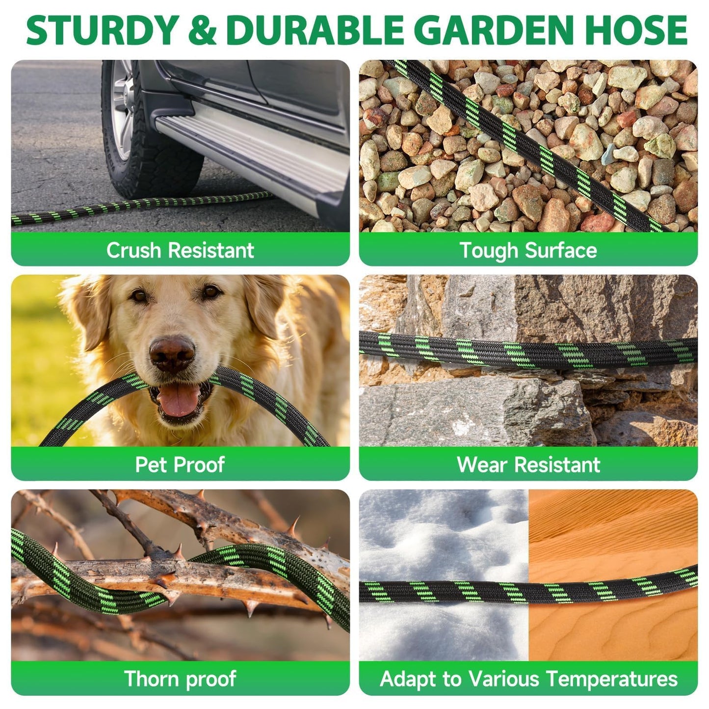 Ahititi Garden Hose 50 ft Water Hose Flexible Non-Expandable Outdoor Heavy Duty Lightweight Leakproof Kink-free flex Watering Hose Pipe with Nozzl for 3/4 inch Fitting Yard Lawn Outside Car Wash