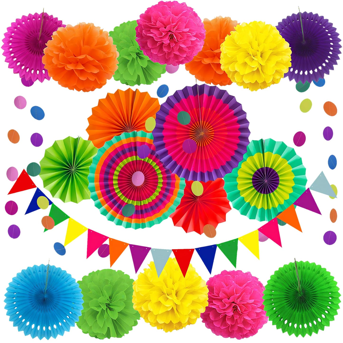 Naimo Hanging Party Decorations Set Paper Flower Pom Poms Banner Flag Dots Garland Paper Fan Wall Decor for Brithday Baby Shower Wedding Graduation