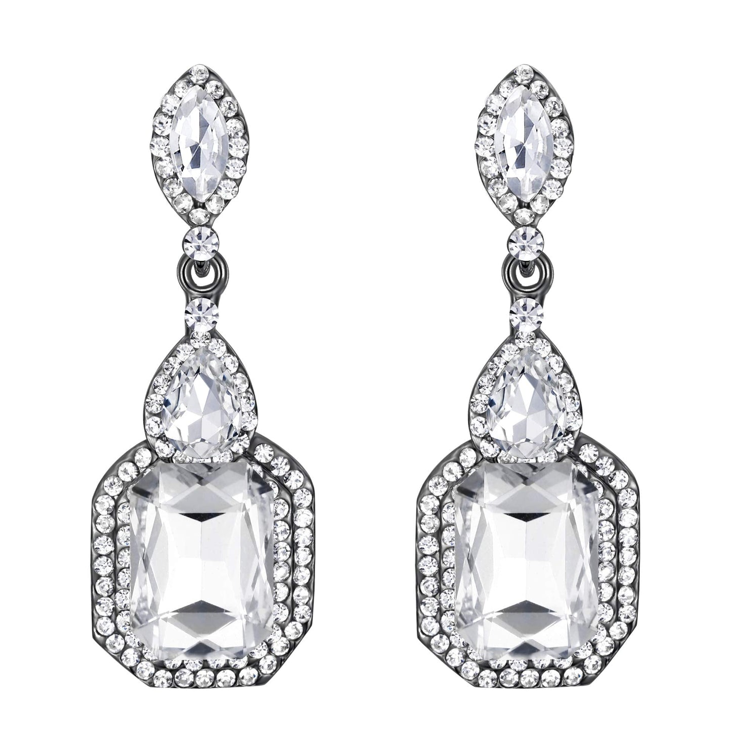 BriLove Wedding Bridal Dangle Earrings for Women Emerald Cut Crystal Infinity Figure 8 Chandelier Jewelry Clear Black-Silver-Tone