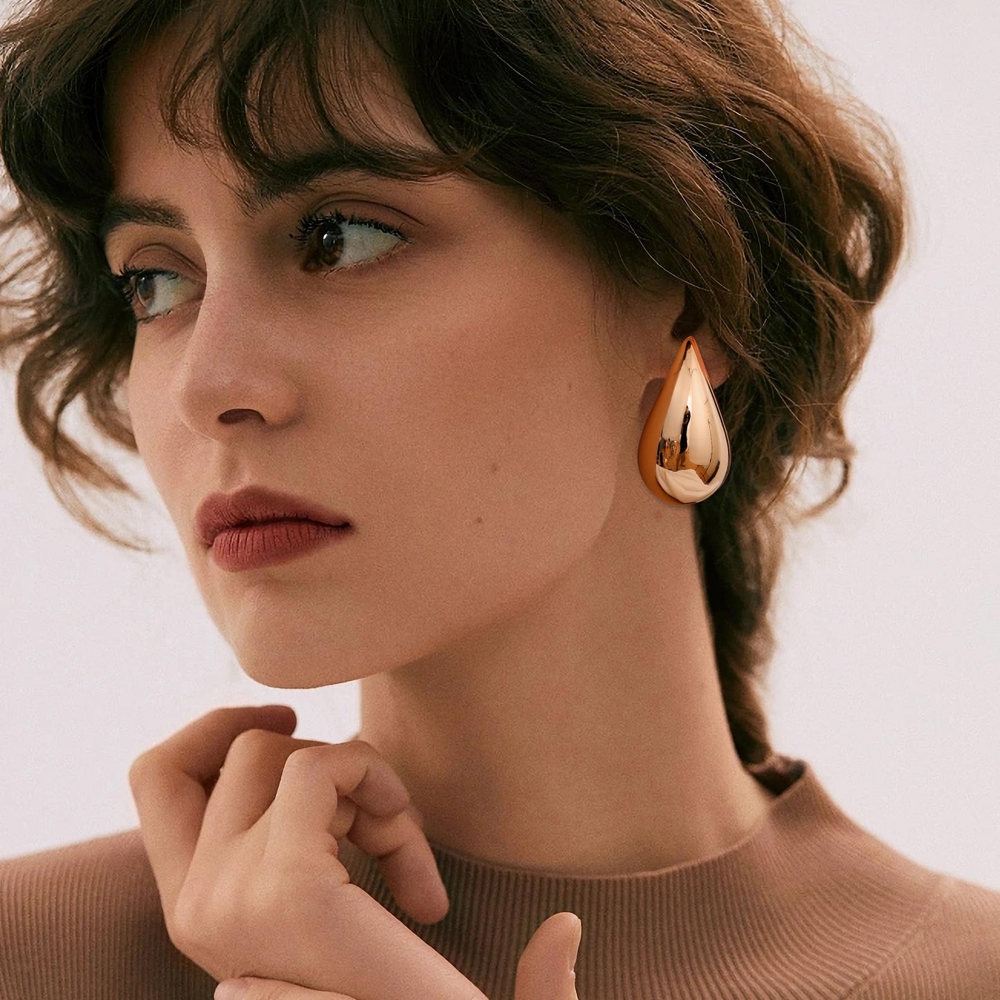 Gacimy 14K Rose Gold Plated Teardrop Earrings Dupes for Women, Chunky Drop Earrings for Women with 925 Sterling Silver Post, 1.7Inches Rosegold