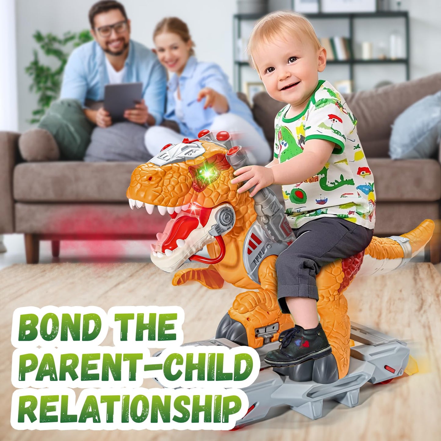 Dinosaur Ride On Toy Cars for Kids, Toddler Electric Ride On Toys with Music, Light & Smoke, 3-5 Year Old boy Gift, Preschool Kids Scooter Foot-to-Floor Walker for Indoor Outdoor