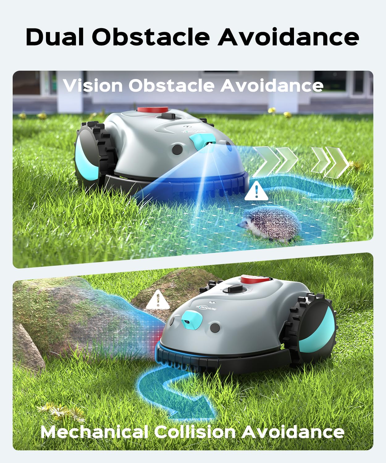 YARDCARE V100 Robotic Lawn Mower – Visual Navigation & Smart Obstacle Avoidance, Adjustable Cutting Height 0.8–2.4 in, Low-Noise Auto Mowing for Small Lawns up to 1,600 sq ft