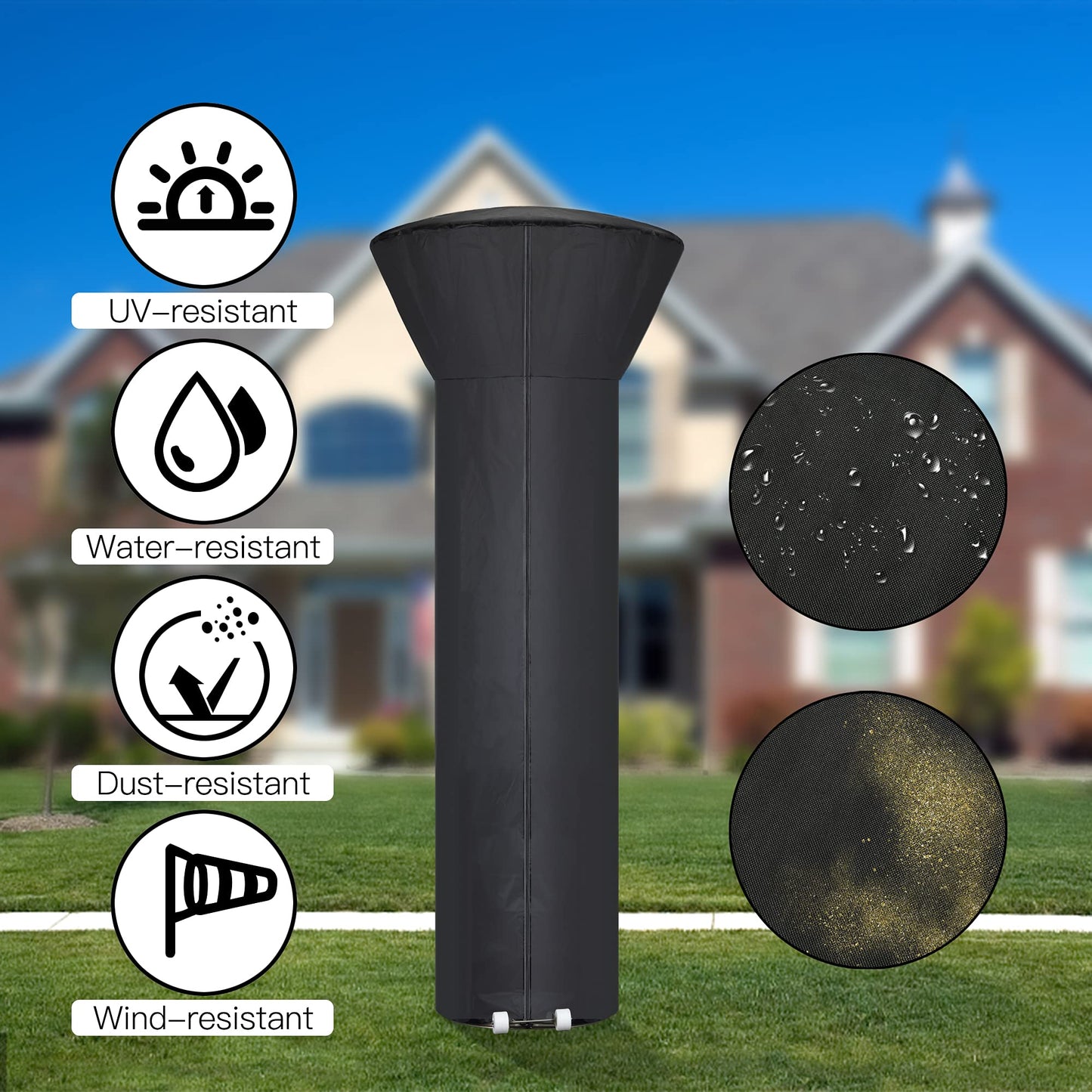 Hualedi Patio Heater Covers with Zipper and Storage Bag,Waterproof,Dustproof,Wind-Resistant,Sunlight-Resistant,Snow-Resistant,Black,89'' Height x 33" Dome x 19" Base