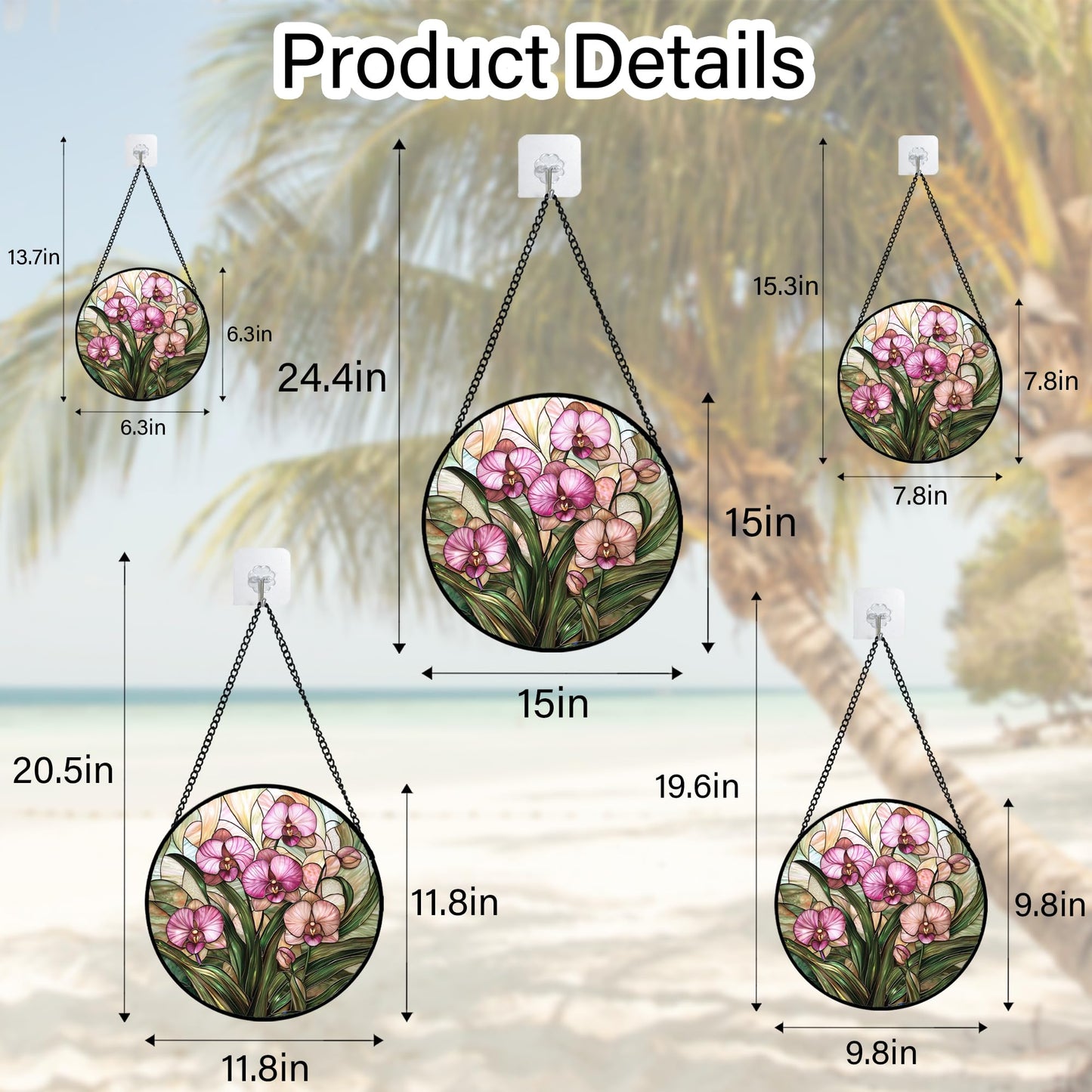 AMDERVEN Stained Glass Window Hanging - Pink Phalaenopsis Orchid Green Leaves Sun Catcher for Door Home Decor Flower Suncatcher Christmas Mother's Day Birthday Gifts for Women Men Mom Nana 7.8 in