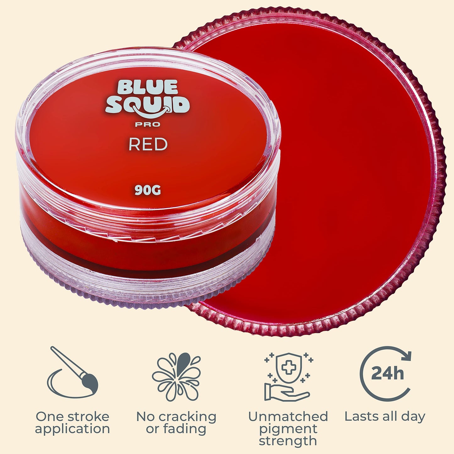 Blue Squid PRO Face Paint - Professional Water Based Single Cake Facepaint & Body Paints - SFX Makeup, Kids Adults Face Painting for Costume, Halloween, Cosplay - Classic Red 90g / 3oz
