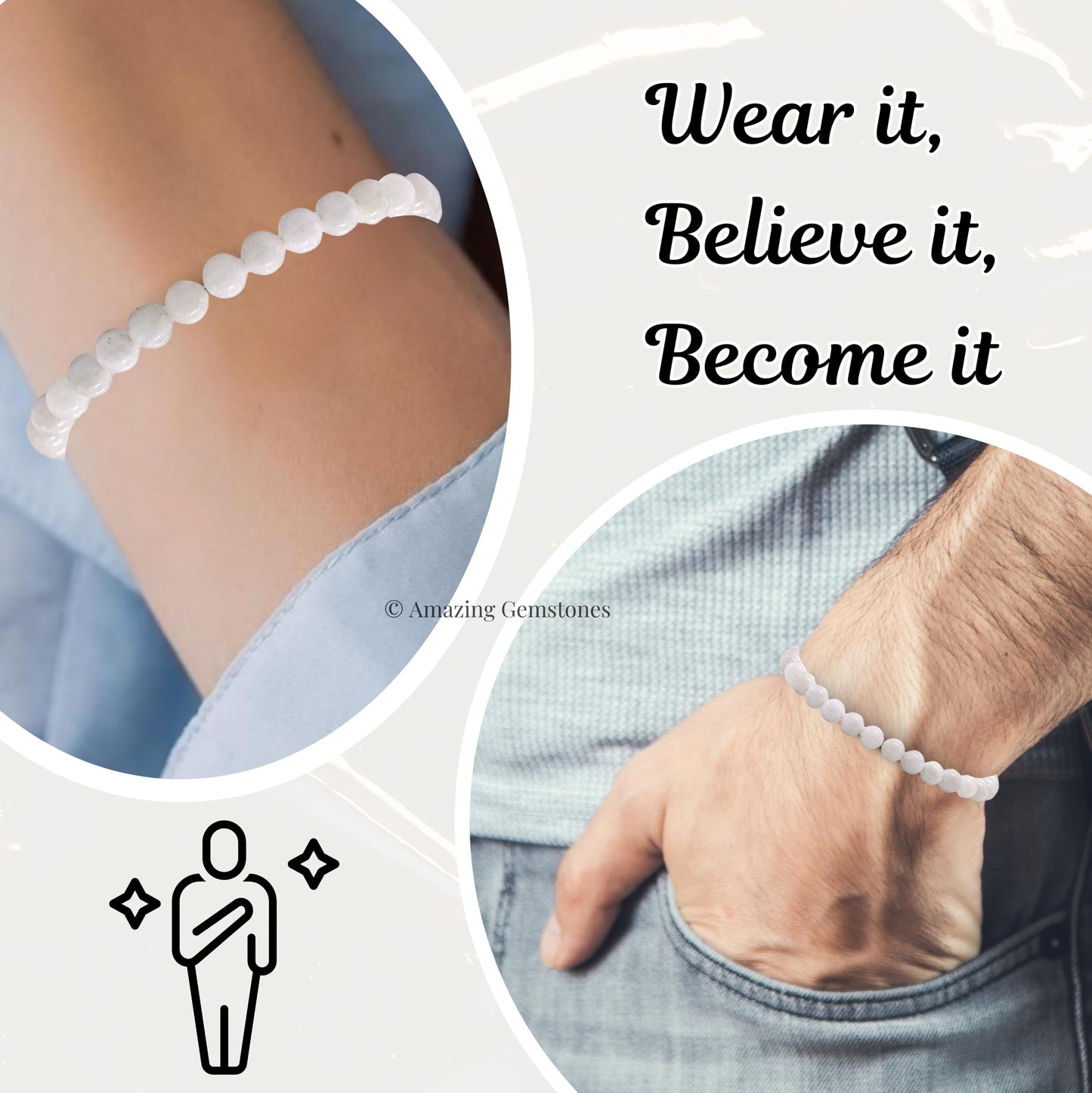 Amazing Gemstone Mother of Pearl Bracelet for Women Men's Gifts - Protection Healing Crystal Bracelet - 6mm Gemstones Beaded Adjustable Bracelet Pulseras Para Hombres Mujer Stocking Stuffers