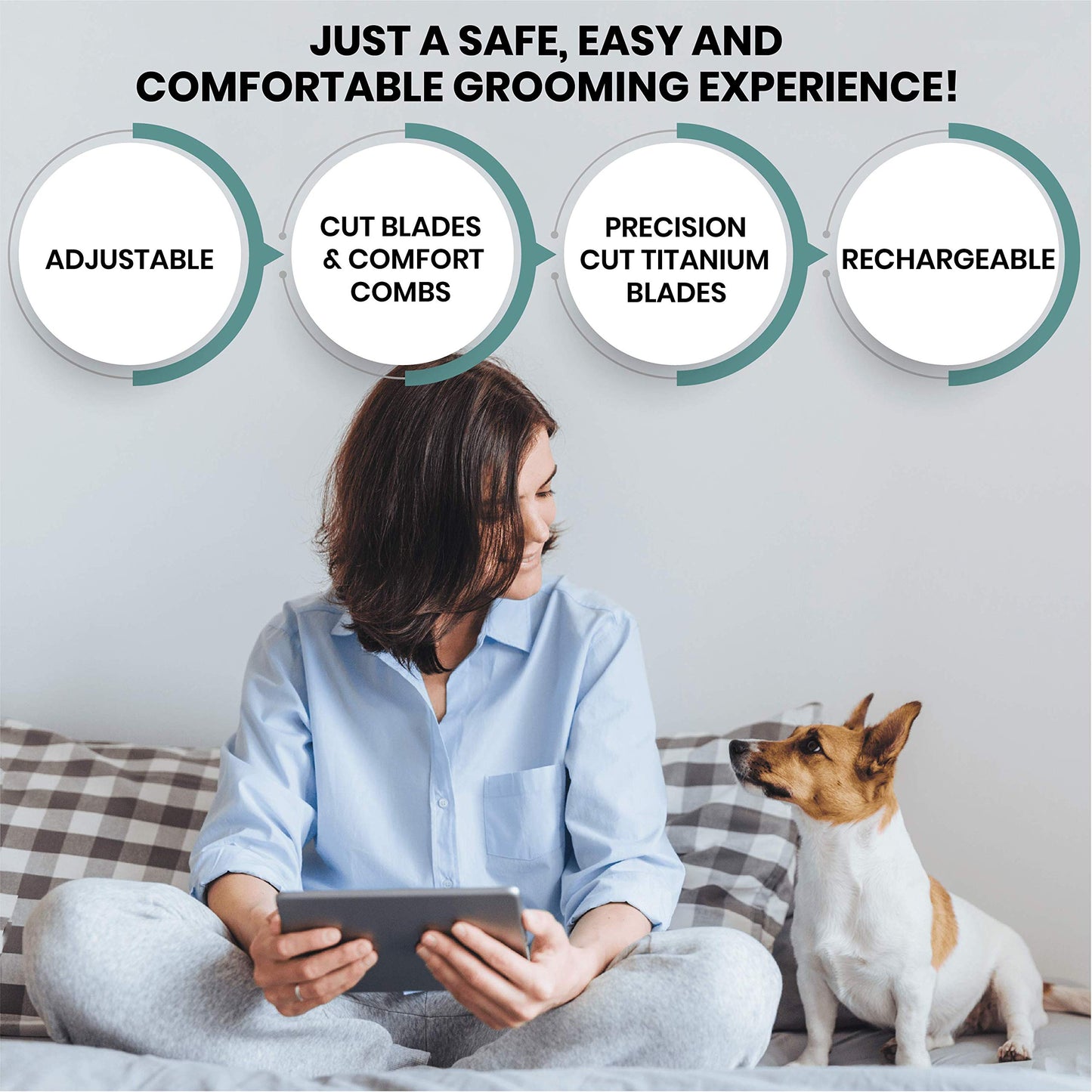 Pet Union Professional Dog Grooming Kit - Rechargeable, Cordless Pet Grooming Clippers & Complete Set of Dog Grooming Tools. Low Noise & Suitable for Dogs, Cats and Other Pets (Gold)