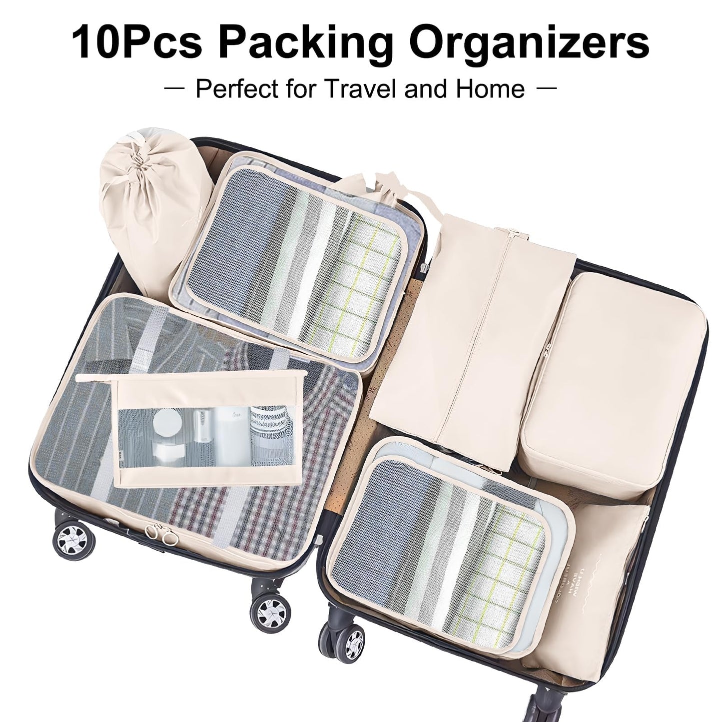 Packing Cubes for Travel-10 Set Luggage Organizer Bags for Family, Mesh Breathable Packing Cubes for Suitcases Durable Travel Essentials Bags Set