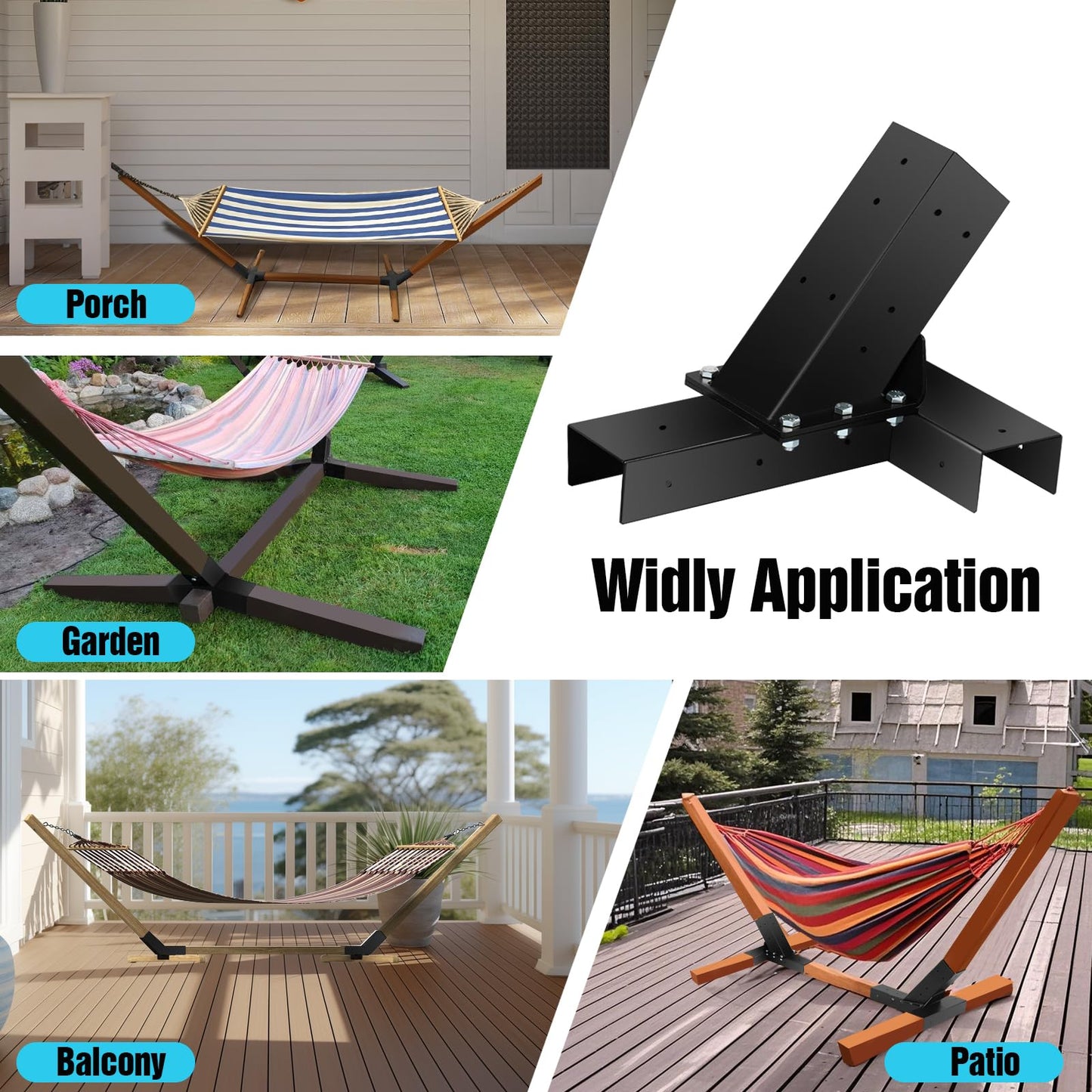 TOPTGO Hammock Stand Bracket, Heavy Duty DIY Hammock Bracket Kits Fit for 4" x 4" (Actual 3.5" x 3.5") Lumber /Wood Posts, 500 LBS Capacity, Black Powder Coated-2PACK