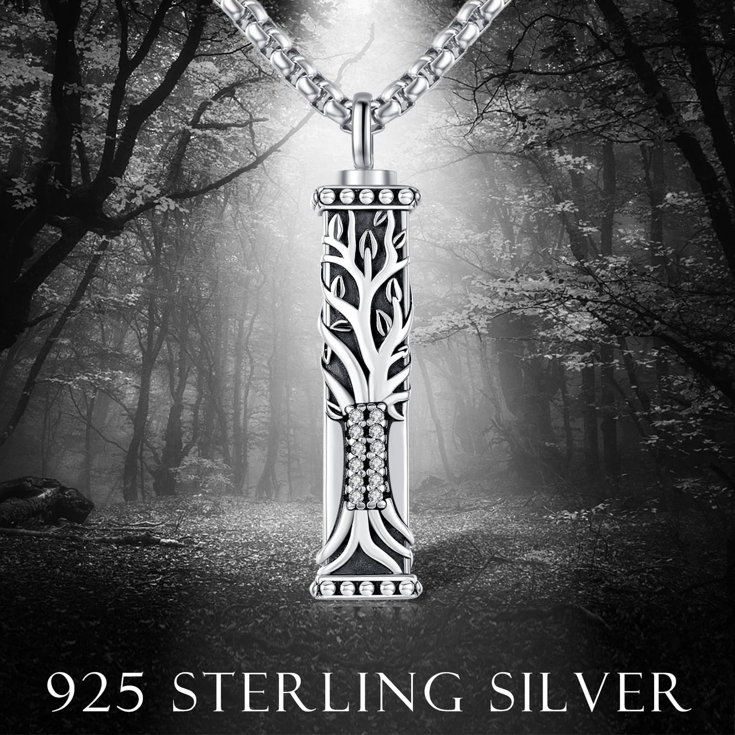 Square Urn Necklaces for Ashes Sterling Silver Tree of Life Ash Pendants Cremation Jewelry Keepsake Pendant Memorial Jewelry Gifts for Ashes of Loved Ones