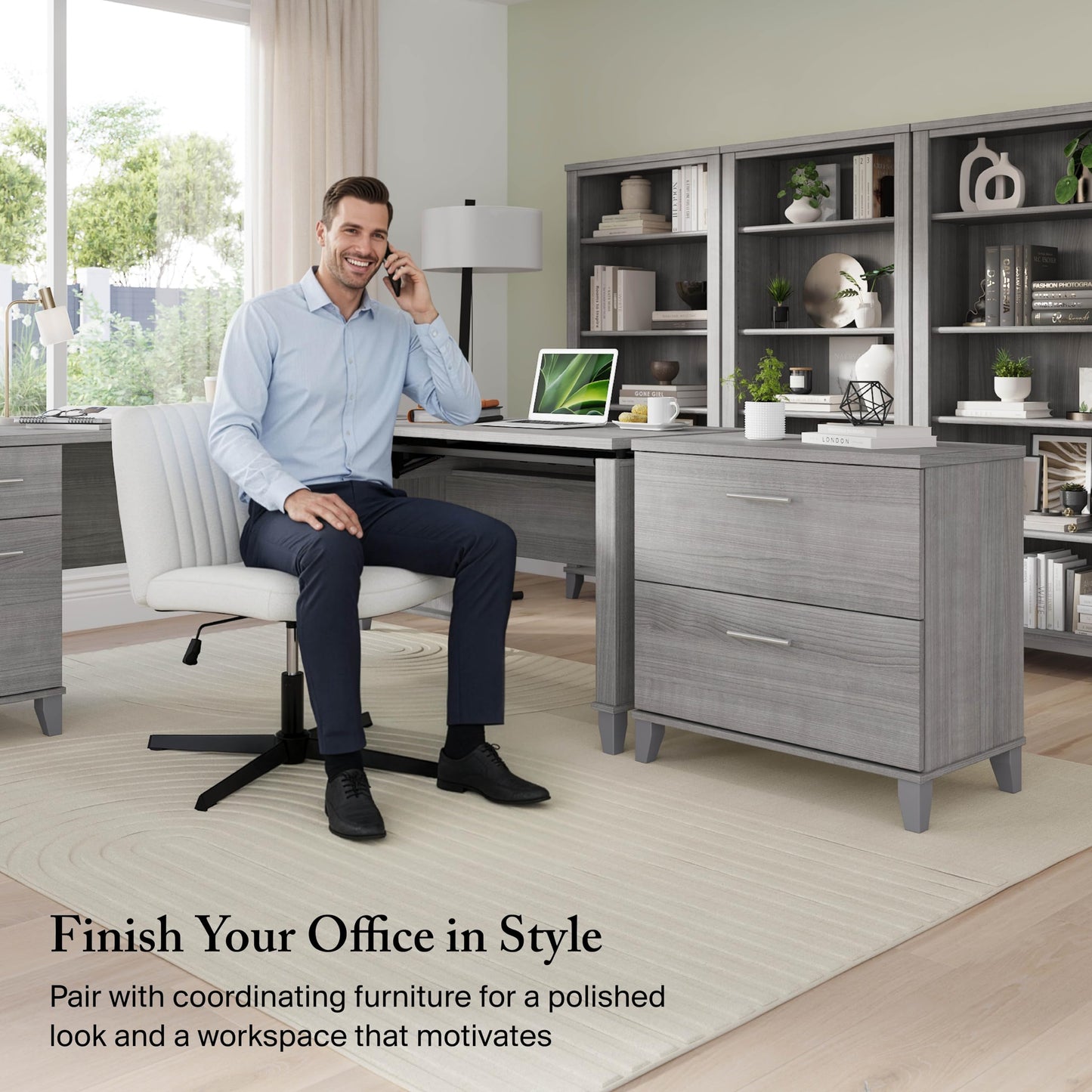 Bush Home 2 Drawer Lateral File Cabinet, Letter and Legal-Size Document Storage for Home or Professional Office, Somerset Collection, Platinum Gray