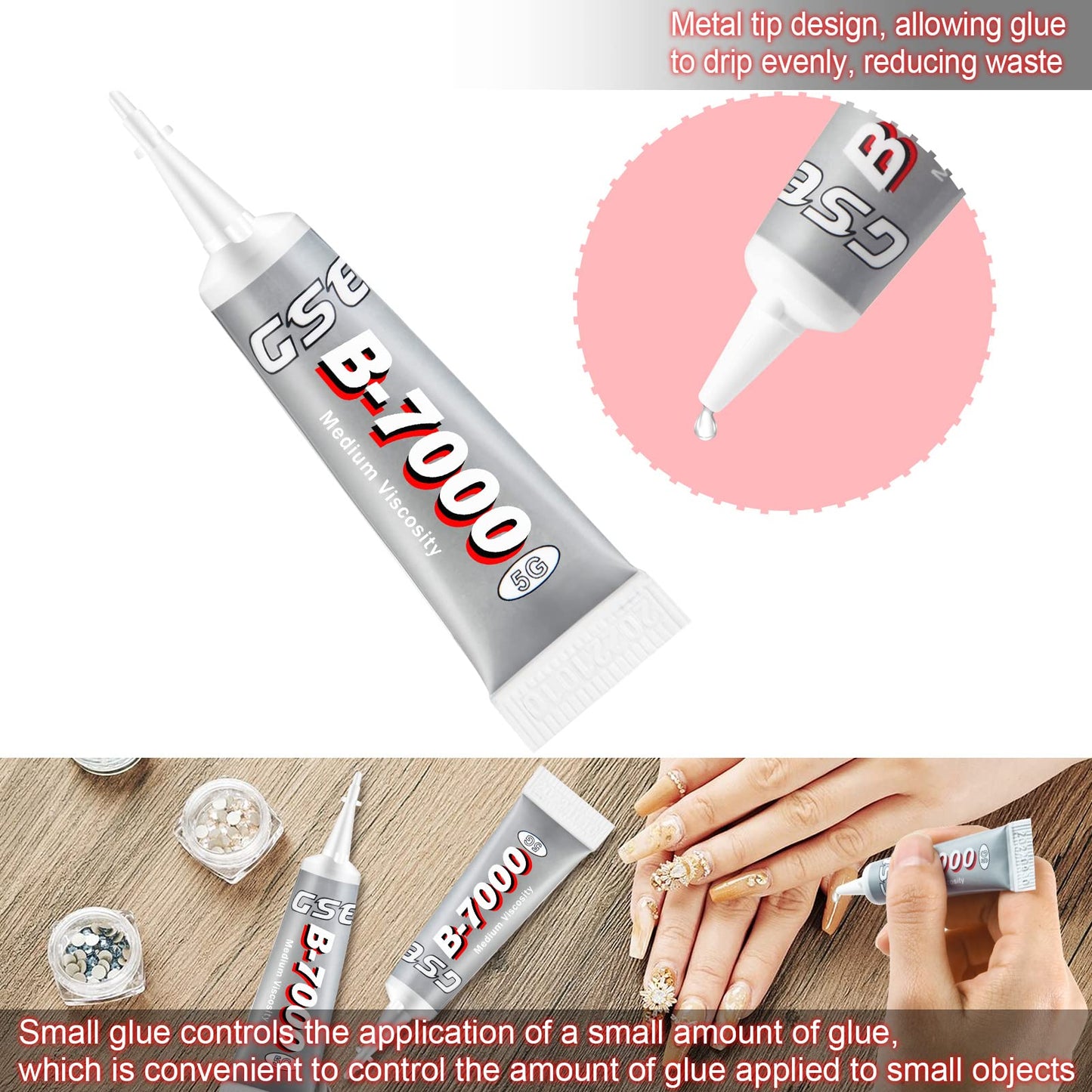 B7000 Glue Clear Adhesive Jewelry Bead B-7000 Glue for Jewelry Rhinestone DIY Cell Phone Repair Clothes Glass Metal Stone Beads Wooden Small Part Item(5ml, 40 Pcs)