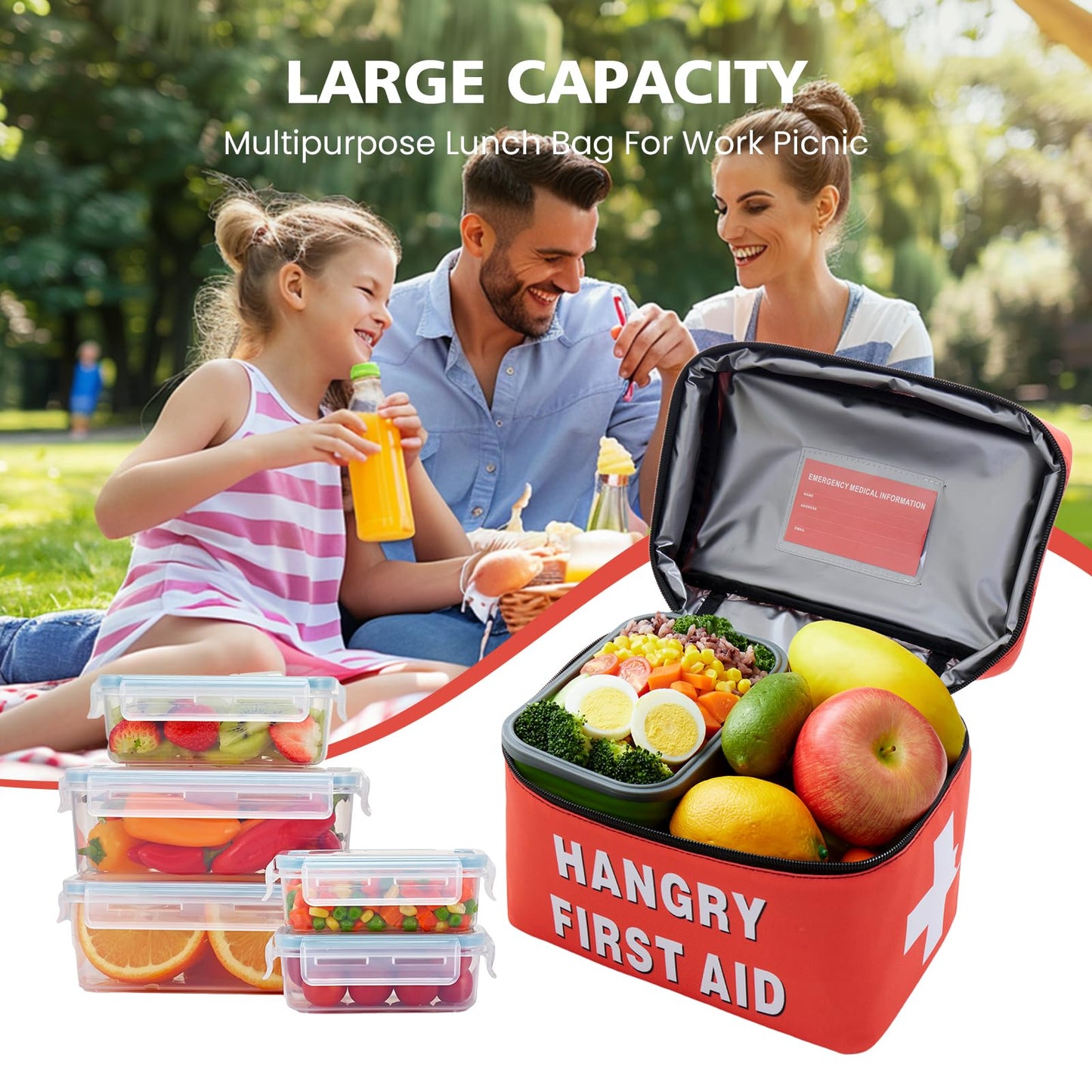 WOEMOZAP Funny Hangry Lunch Bag – First Aid Emergency Snack Kit Insulated Lunch Box for Adults & Kids, Novelty Lunchbox with Detachable Handle Gag Gift for Nurses, Men & Women