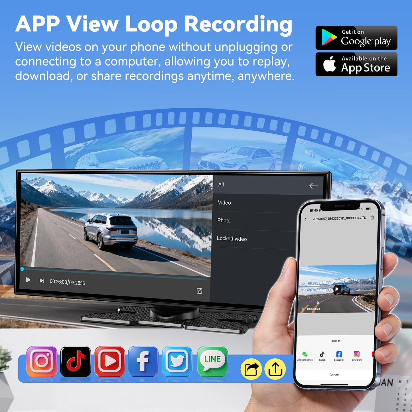 11.5" Extra Large Wireless Apple CarPlay Screen for Car, 4K Portable Car Play Screen & Android Auto HD Touch Screen, Dash Cam Front and Rear, App Control, Mirror Link, Voice Control, GPS, Bluetooth