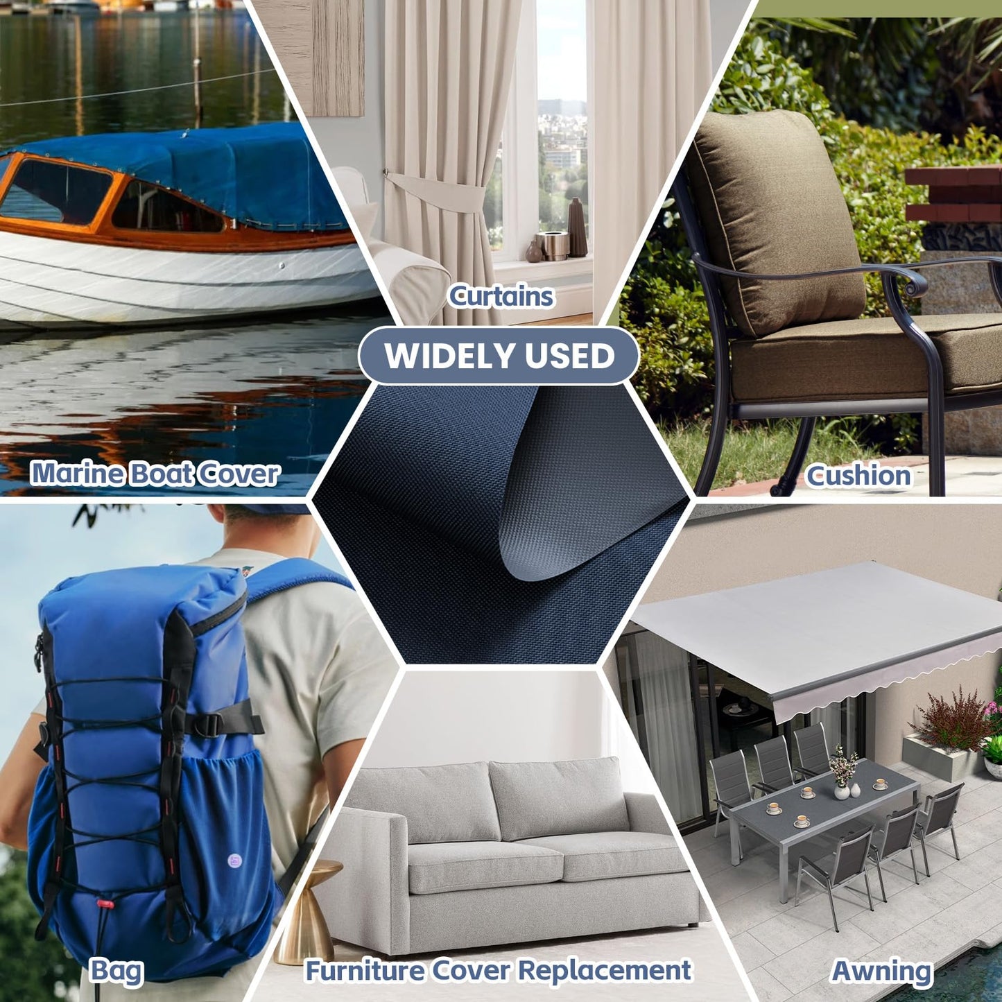 Waterproof Marine Canvas Fabric by The Yard 58"W 600D PVC Backing Water-Resistant Polyester Fabric Upholstery Material for Outdoor Indoor Marine Awning Tent Boat Furniture Cover DIY, 1 Yard Navy Blue