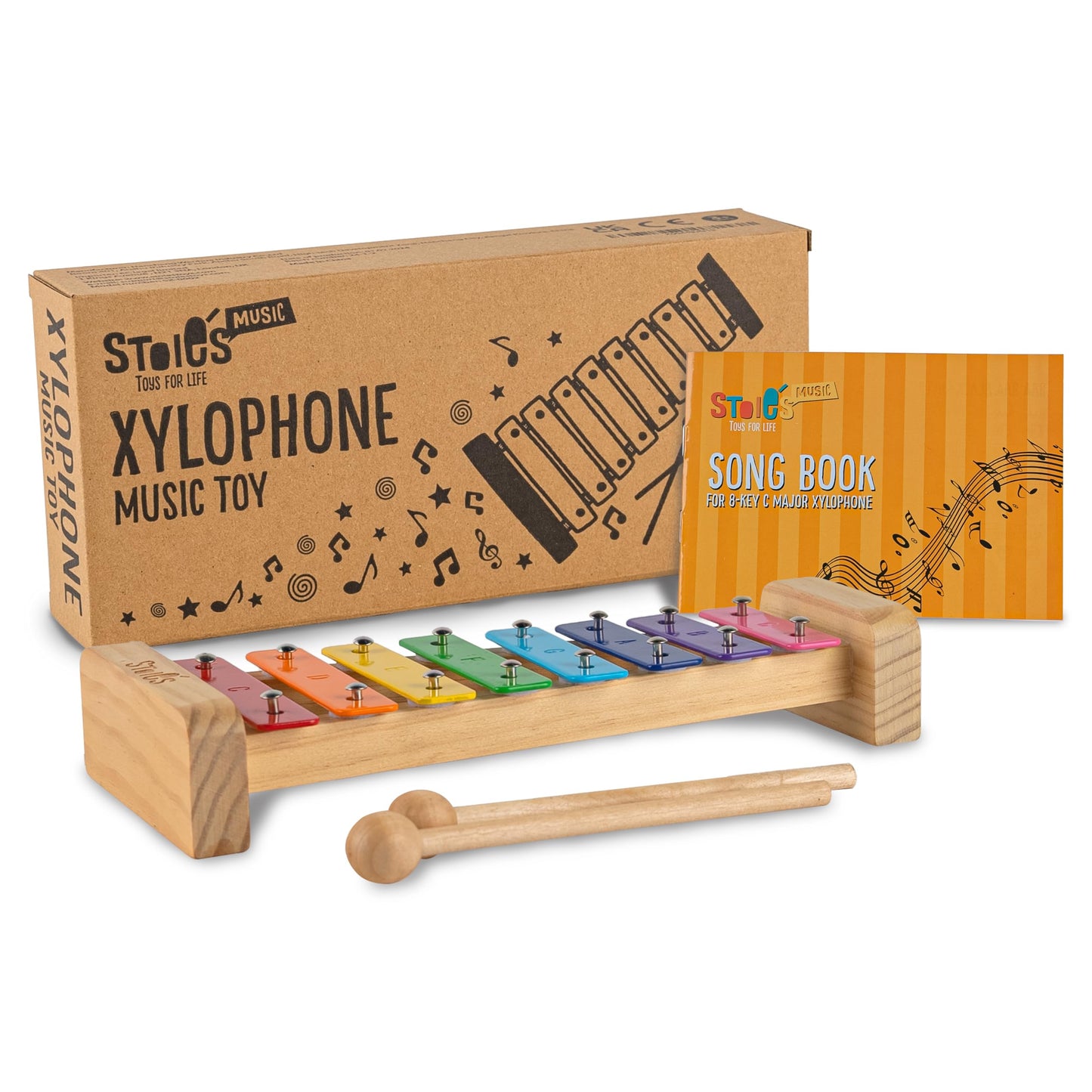 Stoie's Wooden Xylophone for Kids and Toddlers, Kid-Friendly Design, 8 Notes of Rainbow Color, Tuned C-Key Xylophone with Mallets and Music Songbook, Kids Musical Instrument Educational Montessori Toy