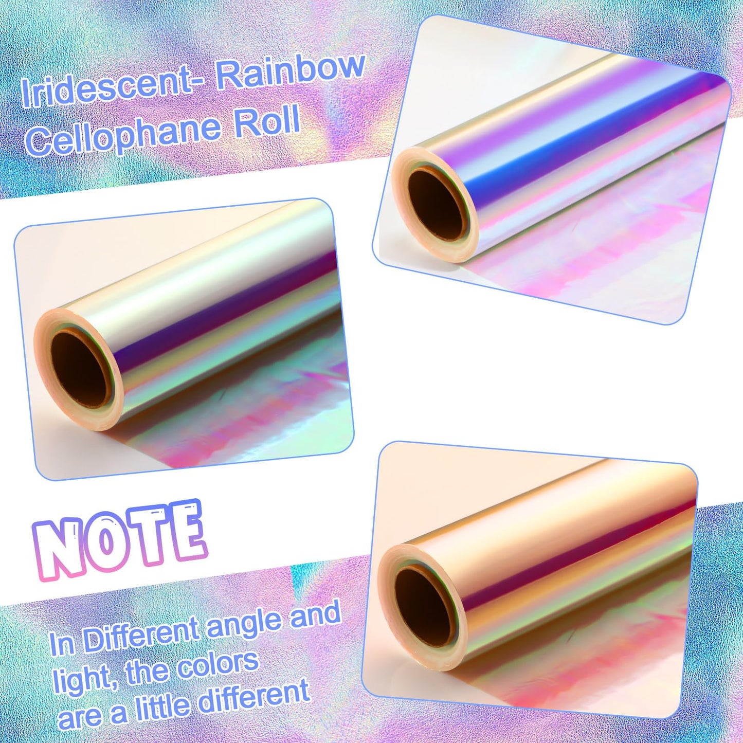 Seajan 31.5 in x 200 ft Iridescent Cellophane Wrap Roll, Rainbow Wrapping Paper Holographic Cellophane Wrap for Baskets Flower Bouquet Christmas DIY Treats Gifts Wrapping(Red and Golden Iridescence)