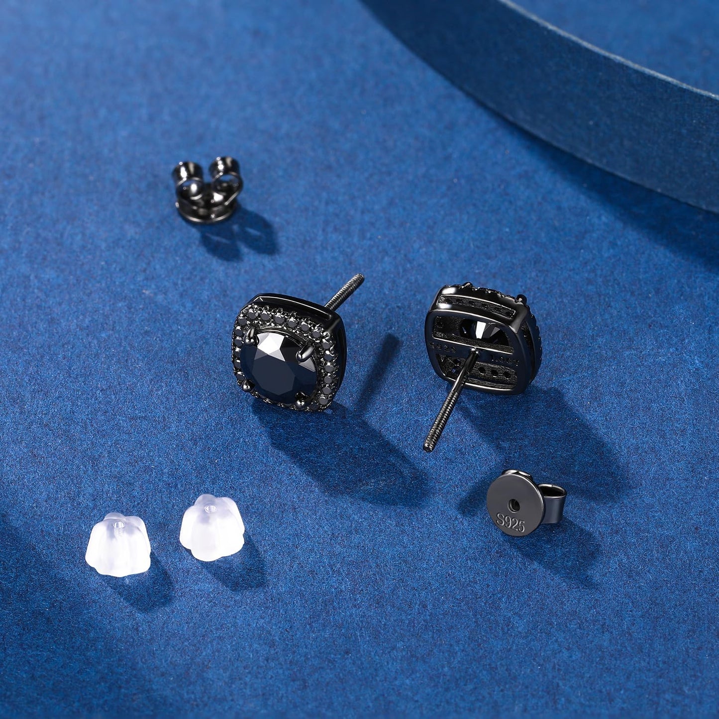 Gugots Moissanite Halo Square Stud Earrings Screw Back 925 Sterling Silver Lab Brilliant D Color VVS1 Clarity Hypoallergenic Earrings for Women Men Black 0.8CT 6MM*2