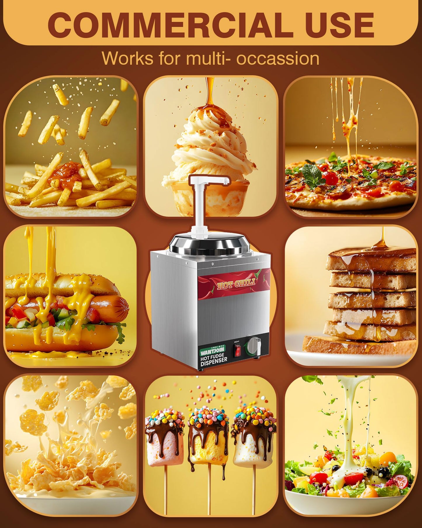 WantJoin Nacho Cheese Dispenser with Pump - 2.2Qt Nacho Cheese Warmer,Stainless Steel Hot Fudge Warmer W/5-Level Temperature Adjustment,Commercial Hot Fudge Dispenser for Hot Fudge Cheese Caramel