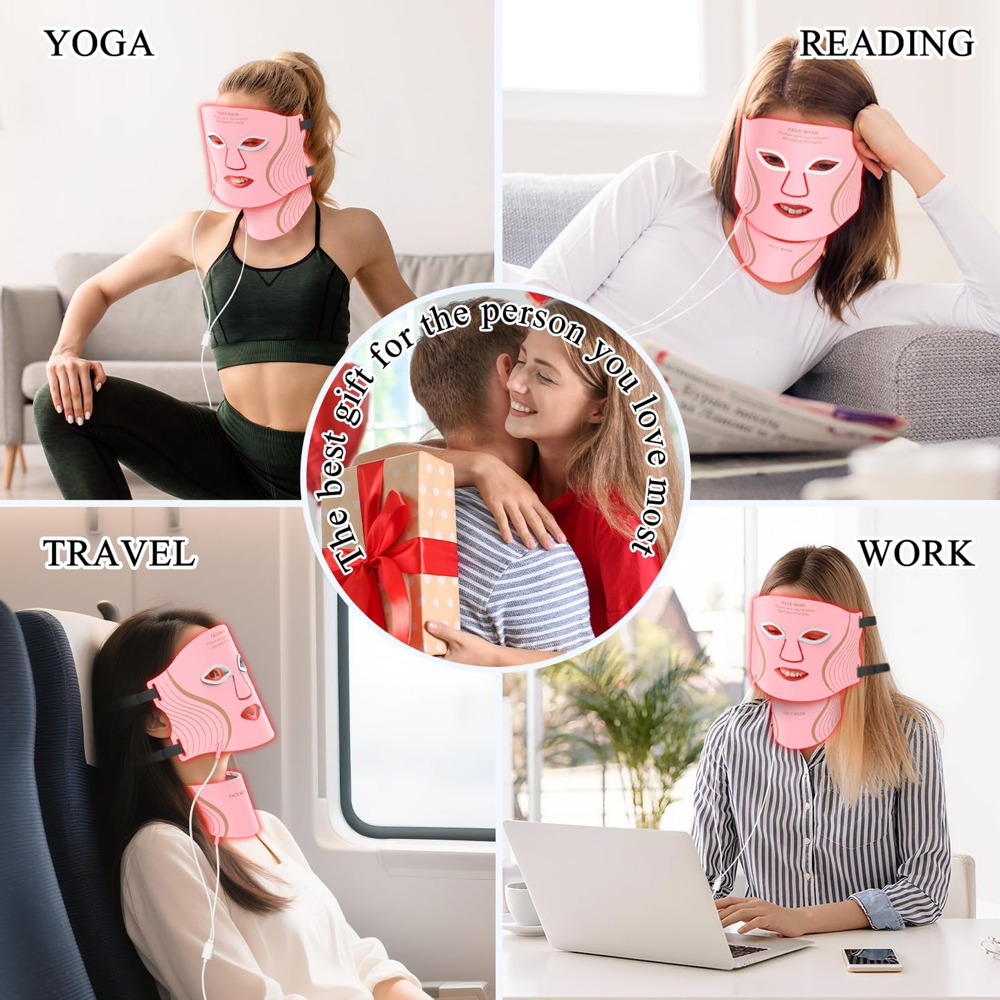 Red Light Therapy for Face & Neck, LED Red Light Therapy Mask for Anti-Aging, Wrinkle Reduction, and Skin Firming, Rechargeable LED Face Mask Light Therapy, 7 Modes, 5 Levels, Home & Travel Use