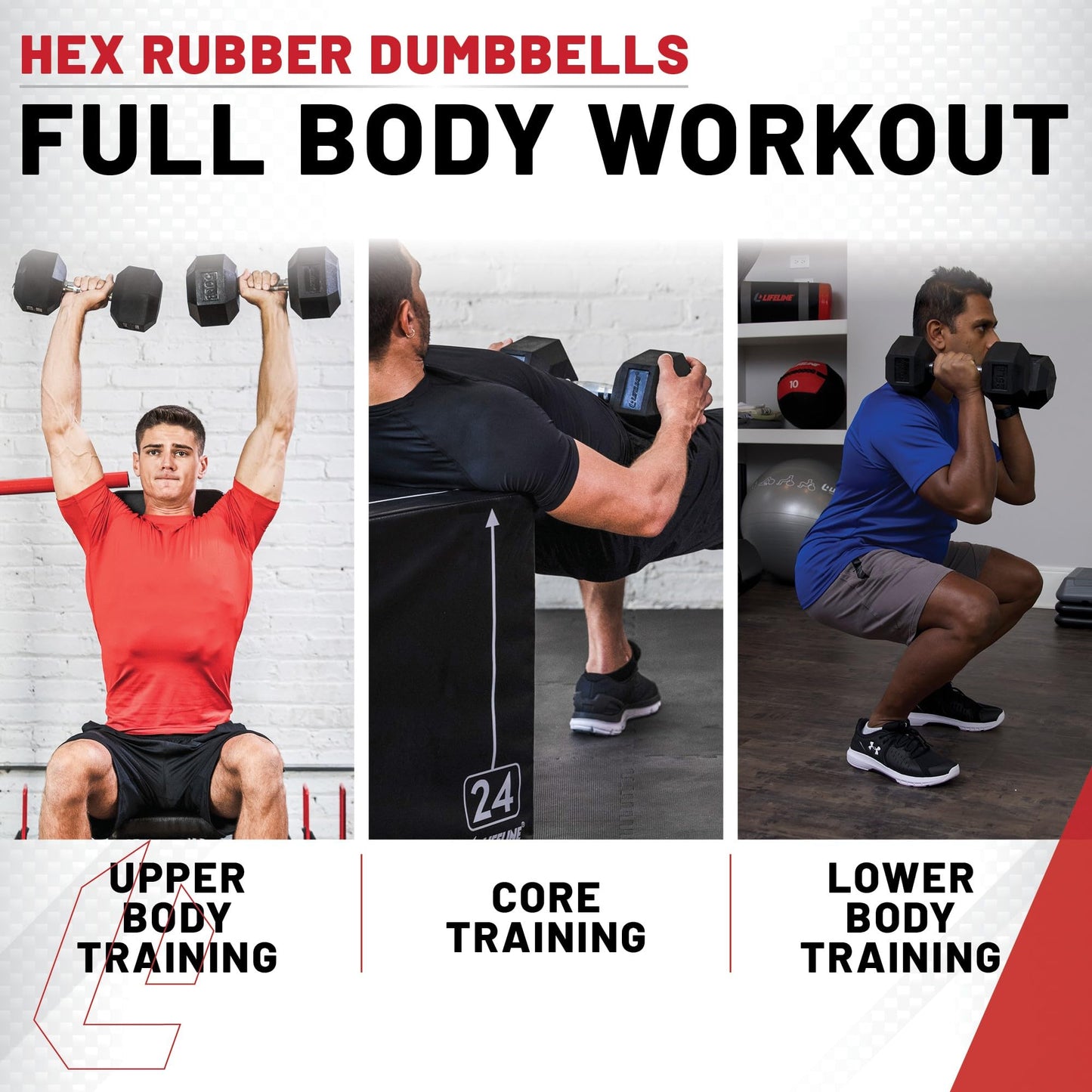Lifeline Hex Dumbbells – Premium Quality, Low Odor, and Ergonomic Knurled Handle, 80 lb